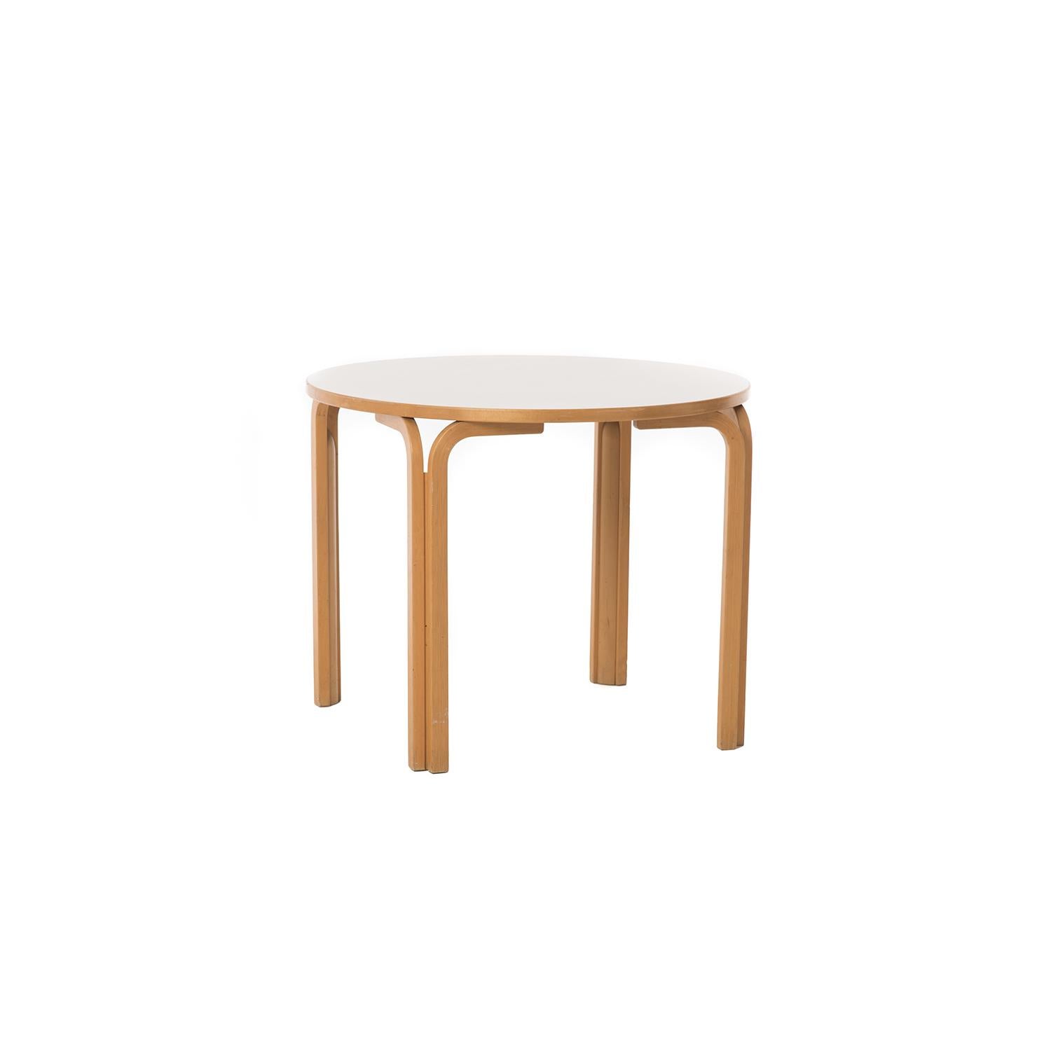 Danish Scandinavian Modern Round Dinette Table with Birch Frame & White Laminate Top