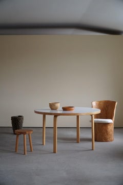 Alvar Aalto Round Dining Table in Birch and White Laminate, Made in 1980s