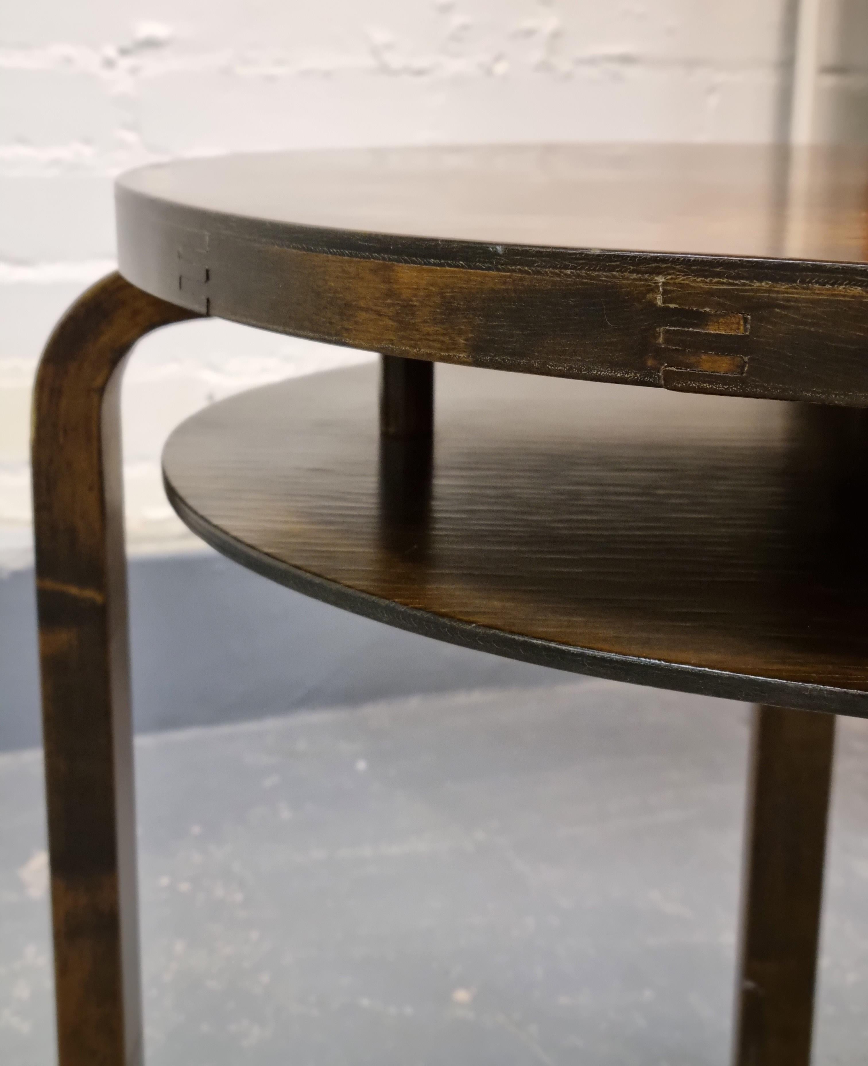 Scandinavian Modern Alvar Aalto Round Club Table in Dark Stained Birch Model A71, Artek, 1930s