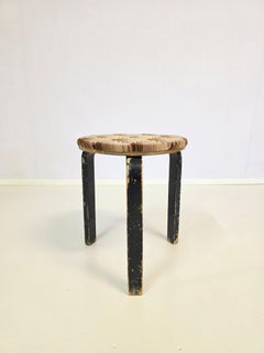 Alvar Aalto Sandwich Stool, Reupholstered Art Deco Fabric, Circa 1930s