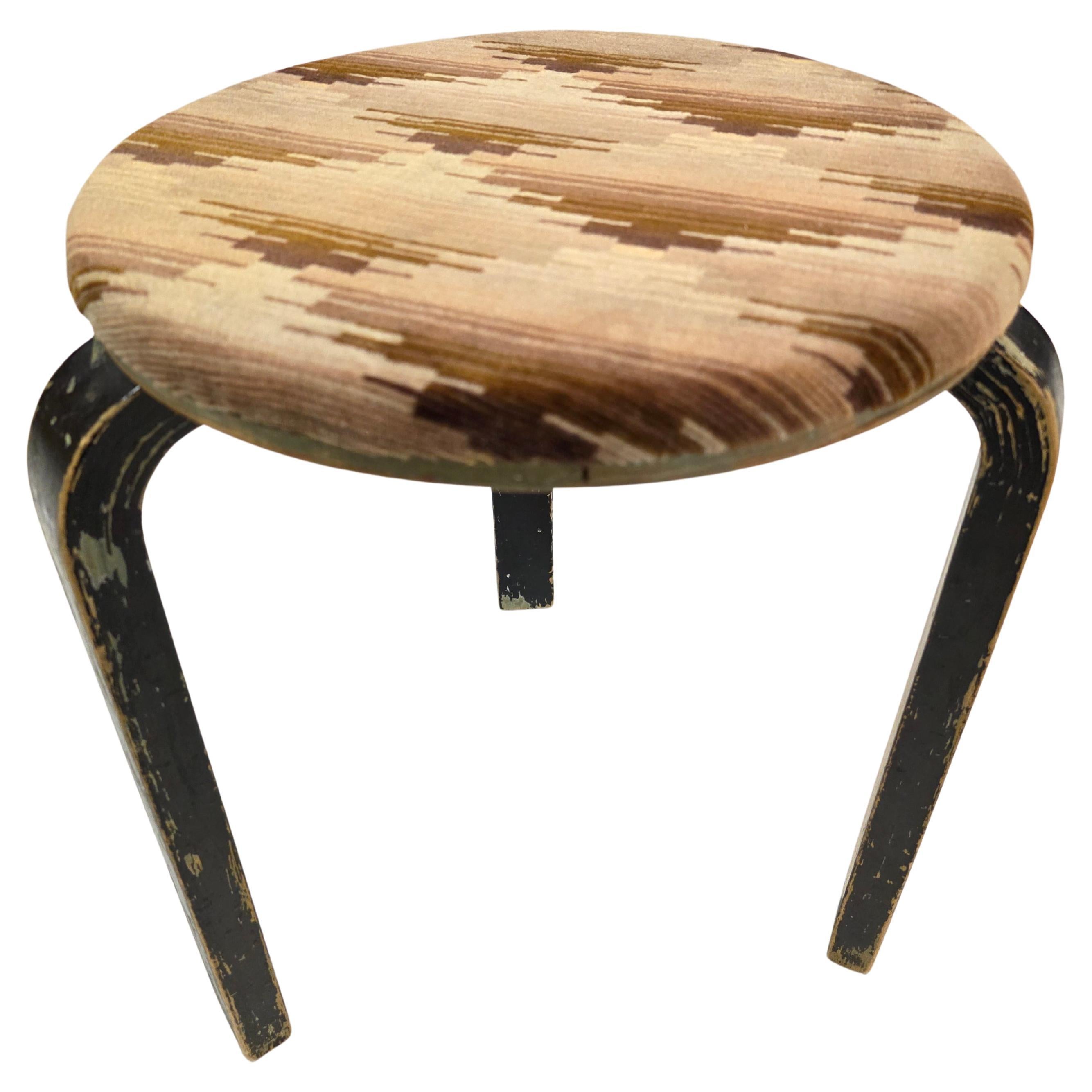 スツール artek alvar aalto stool60 sandwich Alvar Aalto Sandwich Stool, Reupholstered Art Deco Fabric, Circa