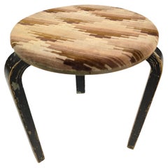 Alvar Aalto Sandwich Stool, Reupholstered Art Deco Fabric, Circa 1930s
