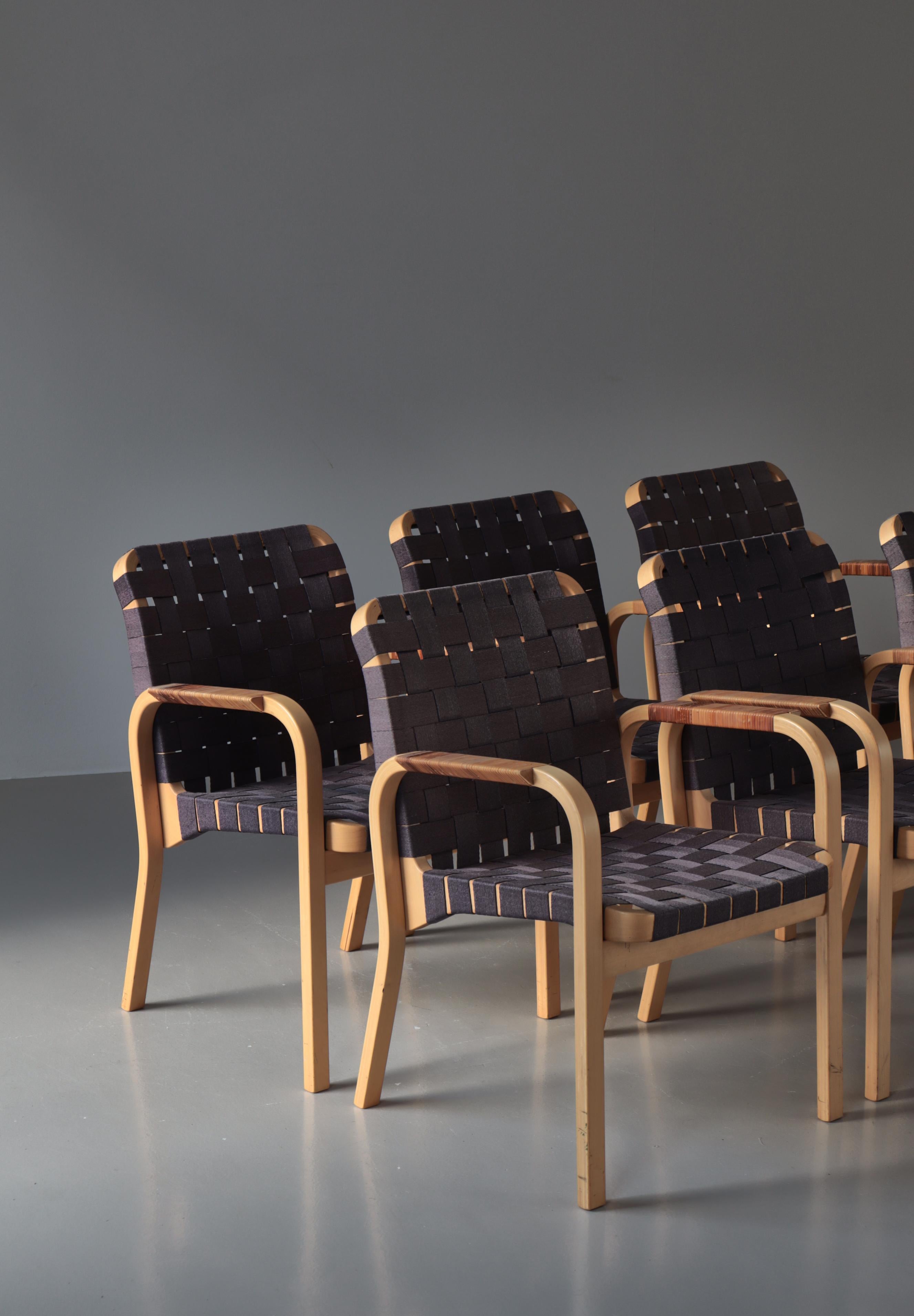 Alvar Aalto, fauteuil moderne scandinave modèle 45, sangles en bouleau et lin, 1970 en vente 3