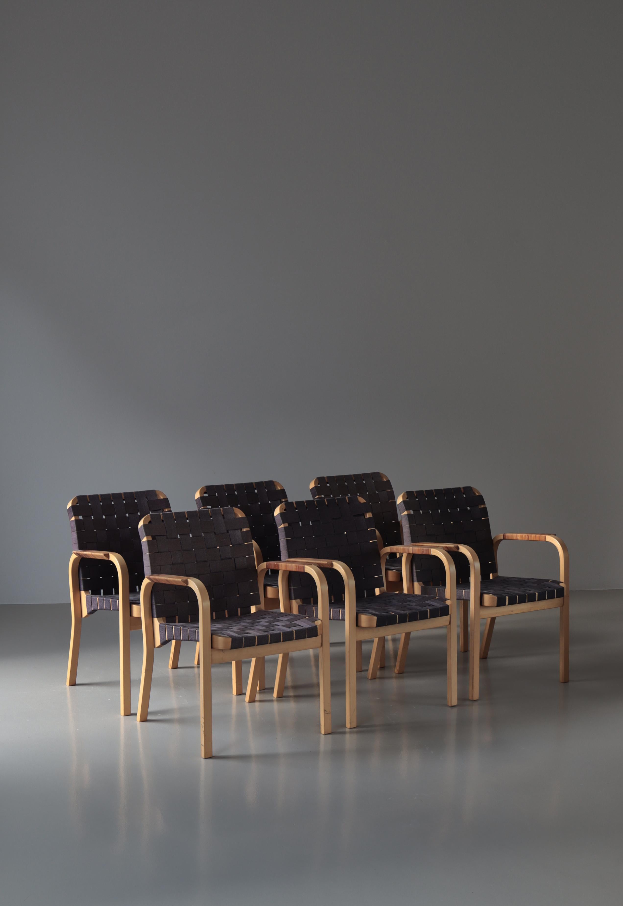 Alvar Aalto, fauteuil moderne scandinave modèle 45, sangles en bouleau et lin, 1970 en vente 4