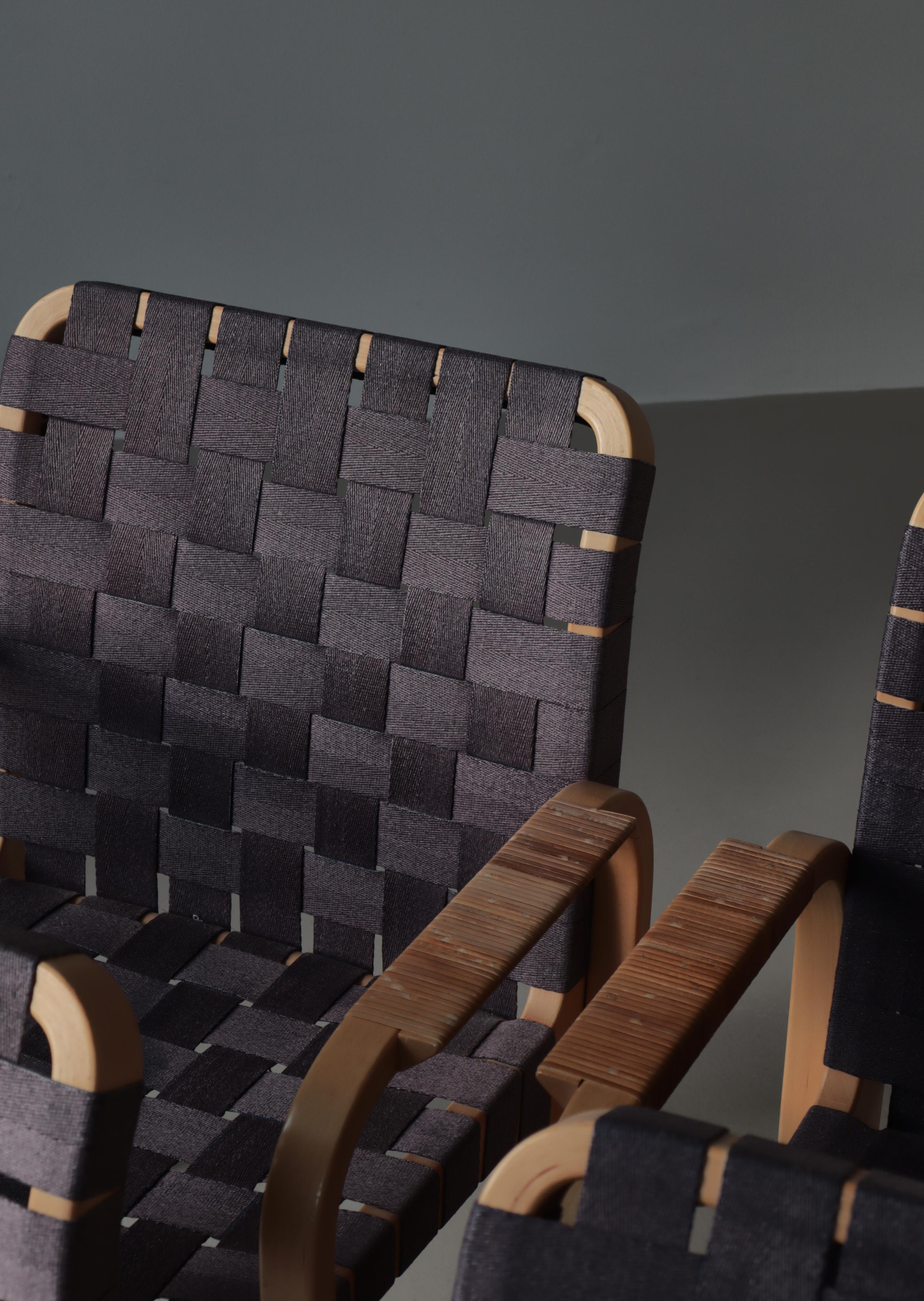 Alvar Aalto, fauteuil moderne scandinave modèle 45, sangles en bouleau et lin, 1970 en vente 5