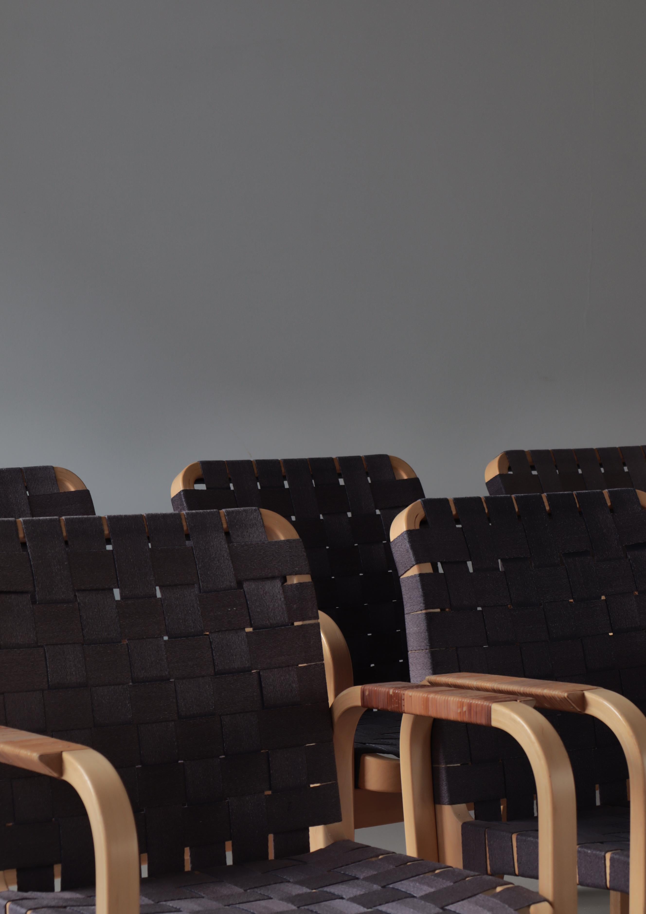 Alvar Aalto, fauteuil moderne scandinave modèle 45, sangles en bouleau et lin, 1970 en vente 6