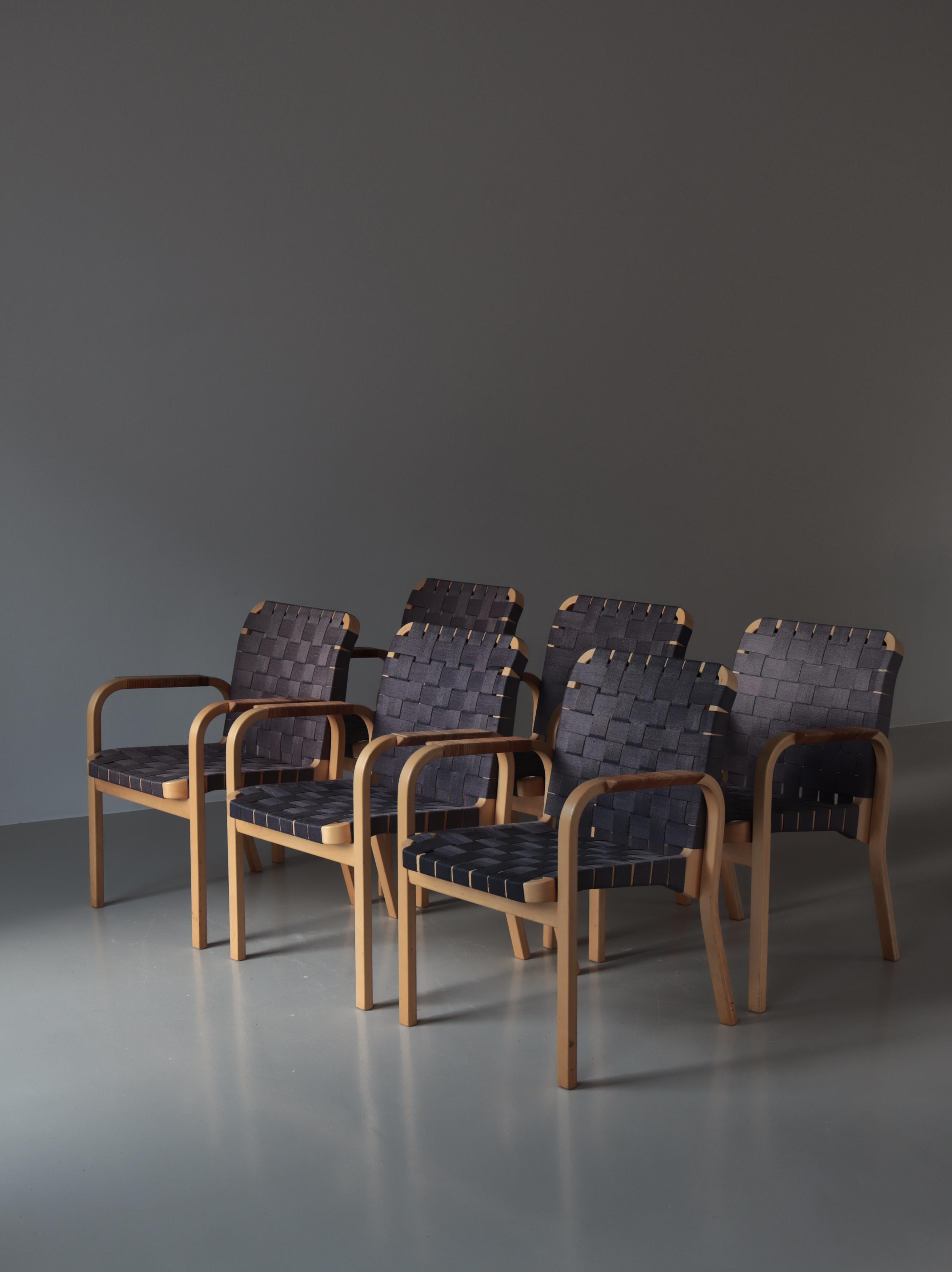 Alvar Aalto, fauteuil moderne scandinave modèle 45, sangles en bouleau et lin, 1970 en vente 9