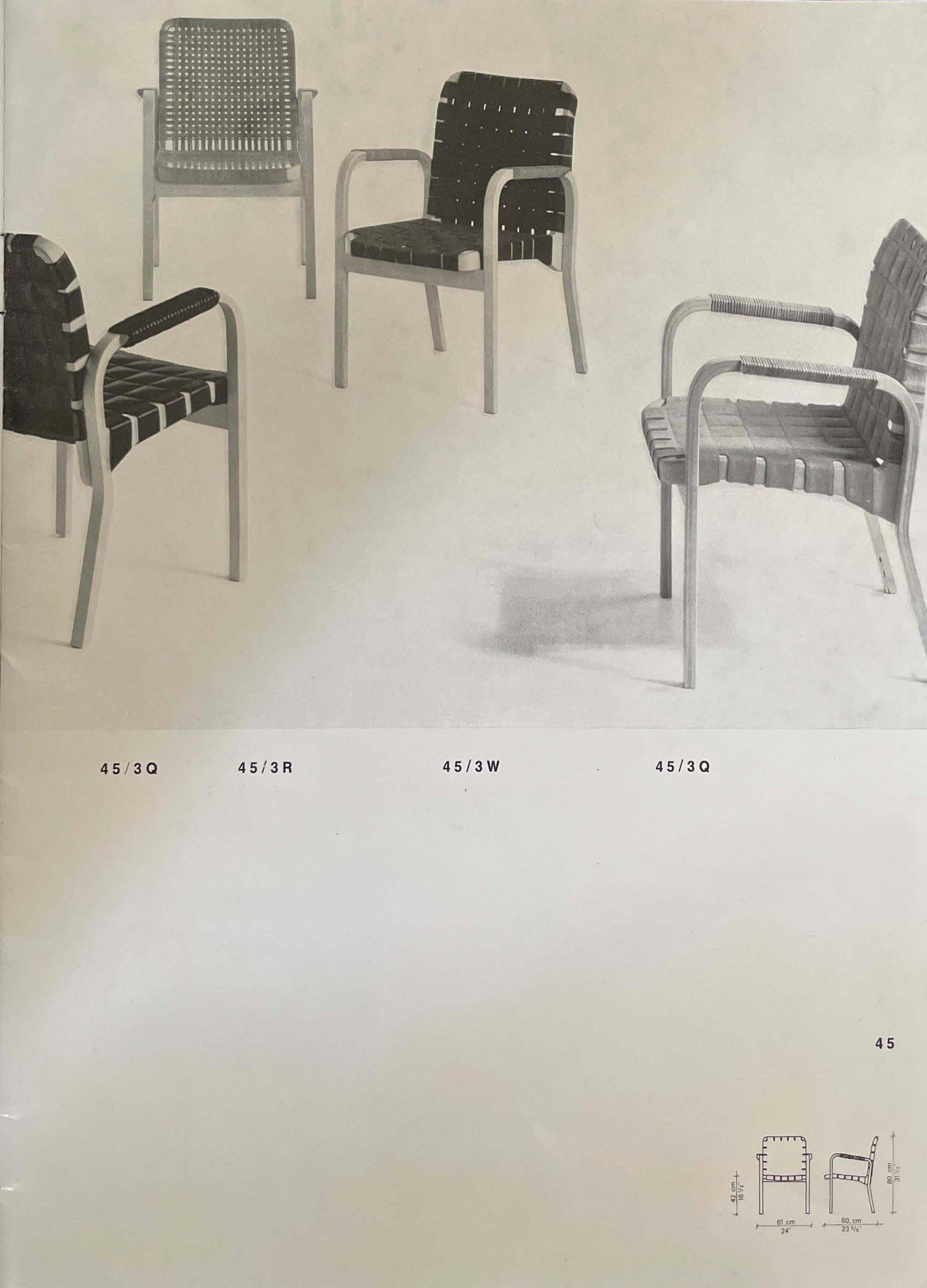 Sillón moderno escandinavo Alvar Aalto Model 45 Abedul y cincha de lino, años 70 en venta 10