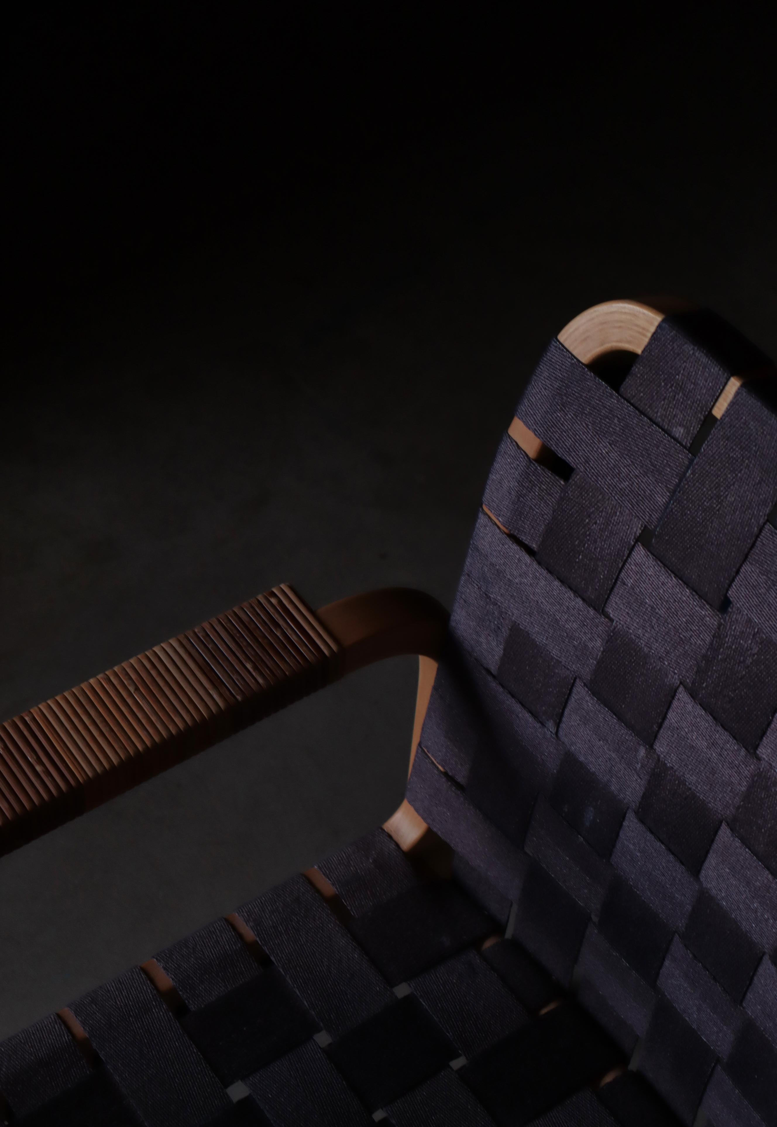 Alvar Aalto, fauteuil moderne scandinave modèle 45, sangles en bouleau et lin, 1970 en vente 10