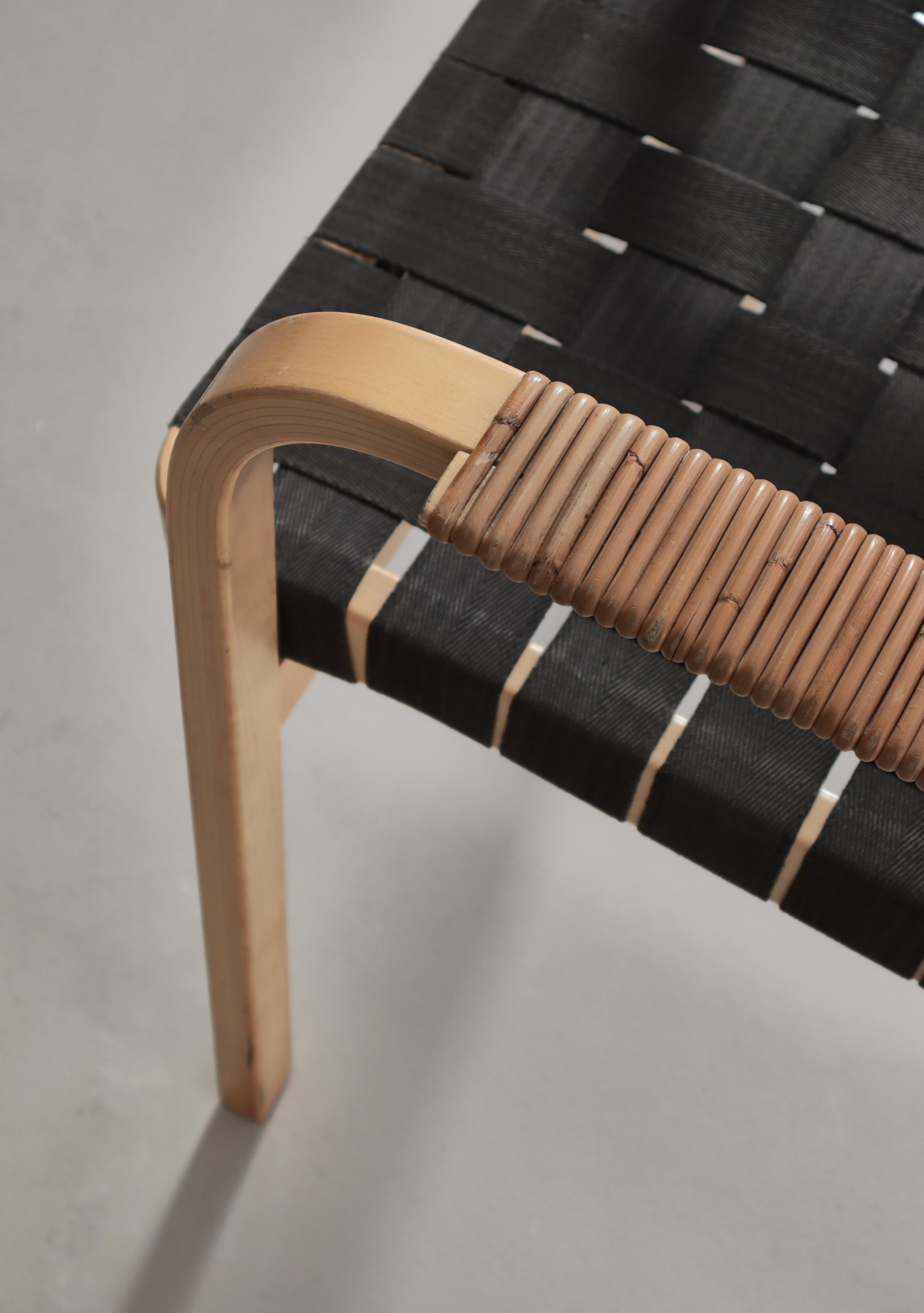 Sillón moderno escandinavo Alvar Aalto Model 45 Abedul y cincha de lino, años 70 Lino en venta