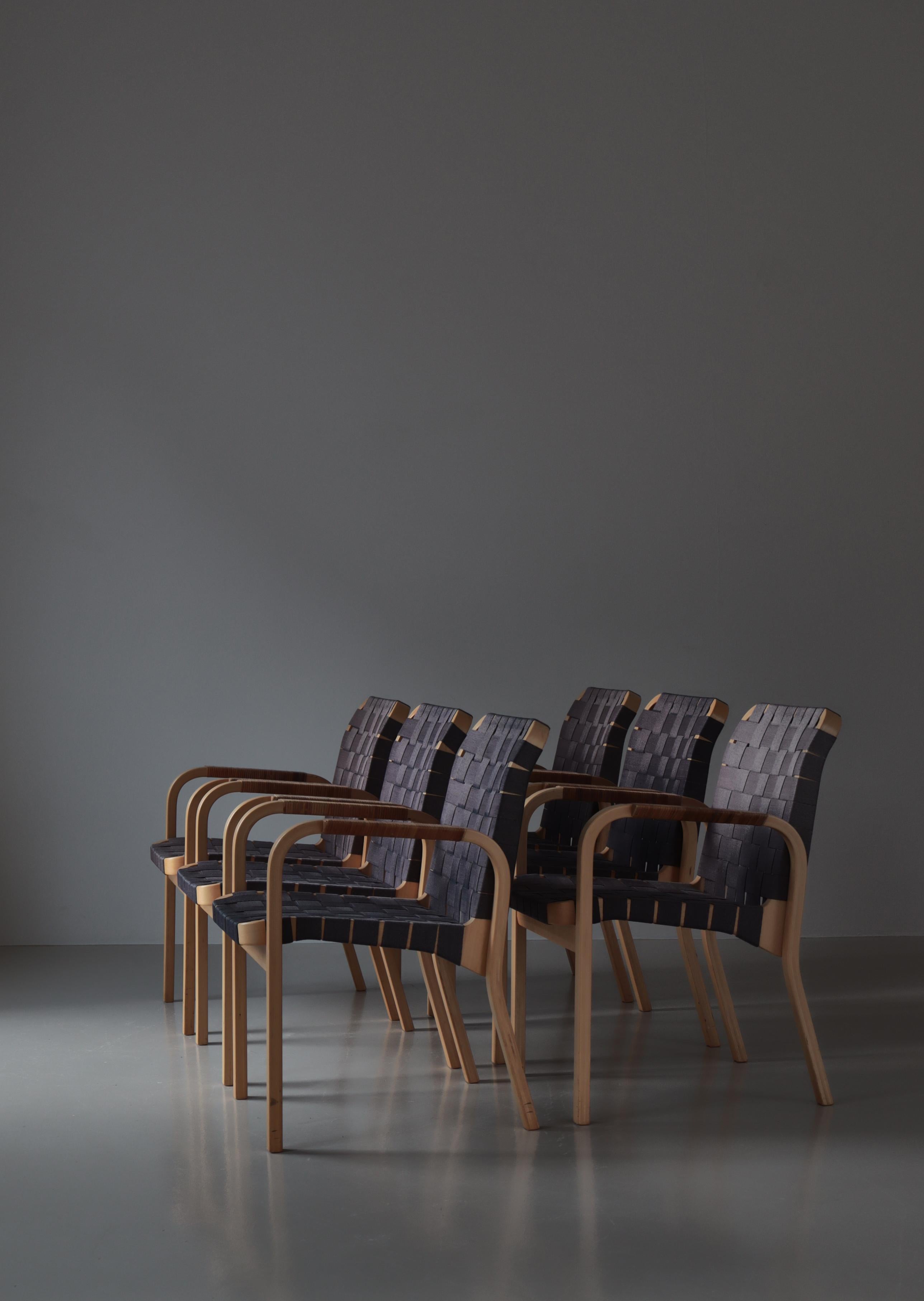 Alvar Aalto, fauteuil moderne scandinave modèle 45, sangles en bouleau et lin, 1970 en vente 2