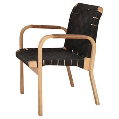 Alvar Aalto Skandinavischer moderner Sessel Modell 45 aus Birke und Leinen Webbing, 1970er Jahre