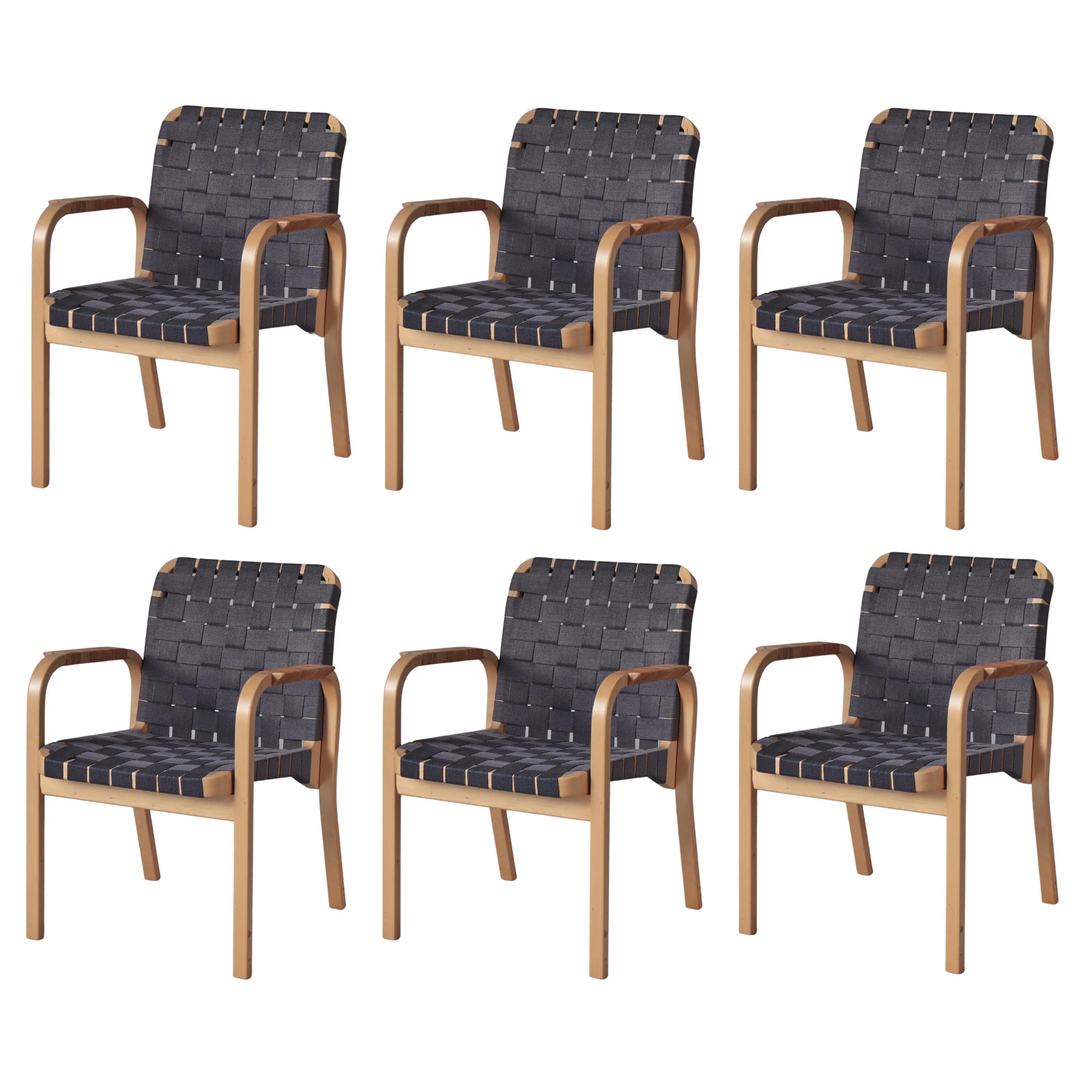 Sillón moderno escandinavo Alvar Aalto Model 45 Abedul y cincha de lino, años 70
