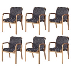 Alvar Aalto, fauteuil moderne scandinave modèle 45, sangles en bouleau et lin, 1970