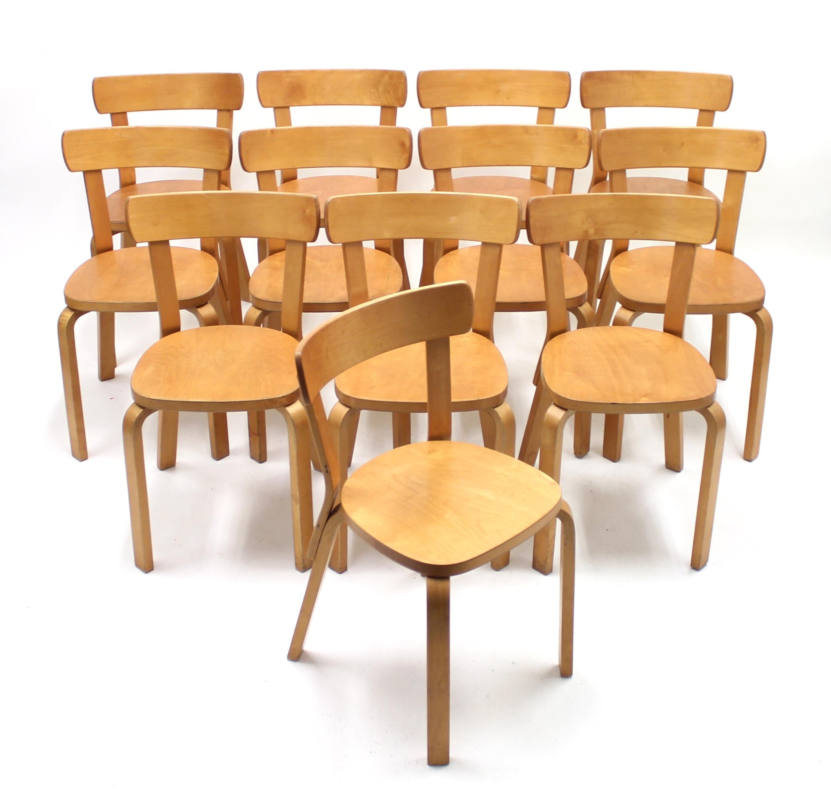 Scandinavian Modern Alvar Aalto, Set of 12 Chairs, Model 69, for Artek Hedemora, circa 1950
