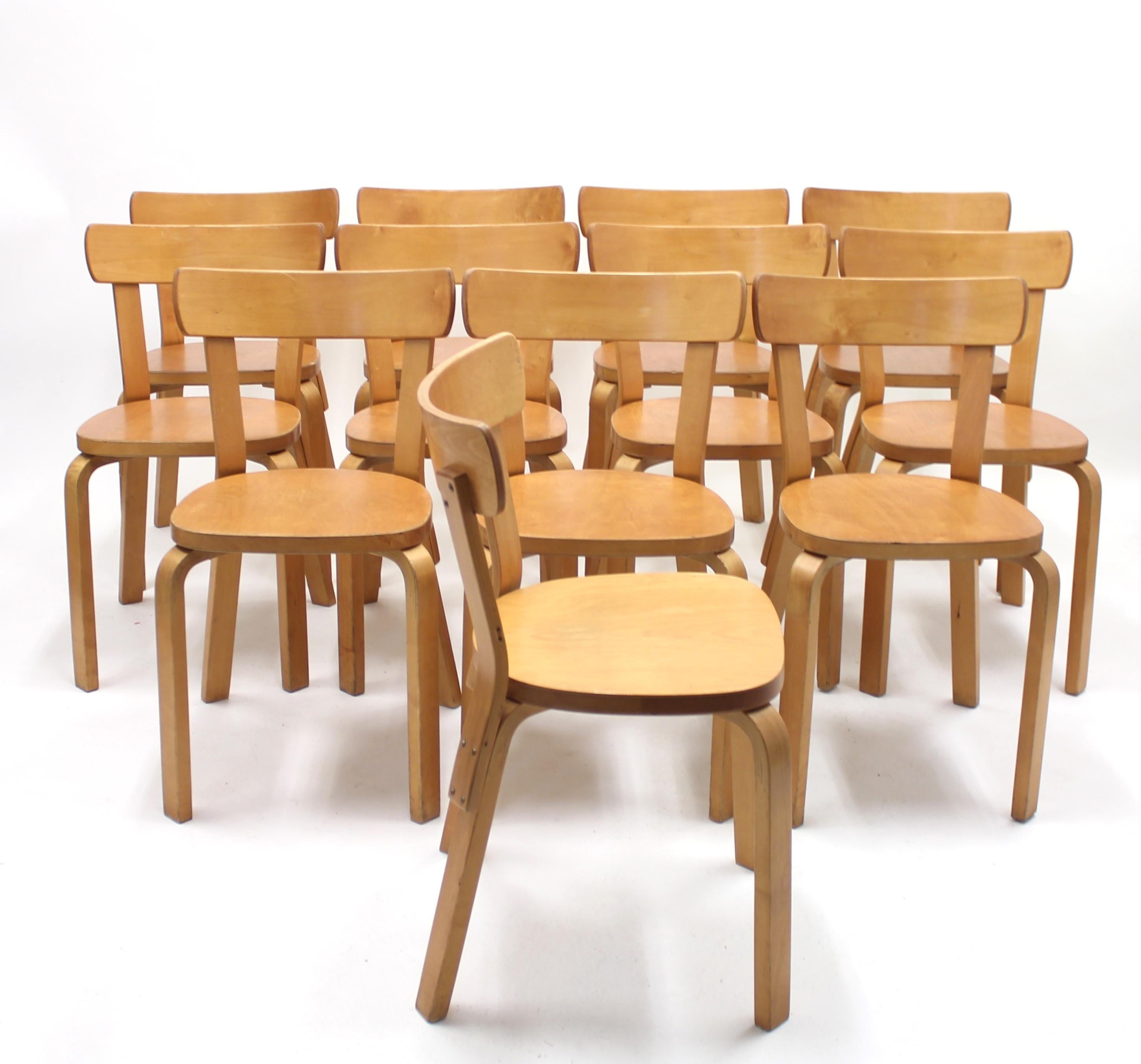 Swedish Alvar Aalto, Set of 12 Chairs, Model 69, for Artek Hedemora, circa 1950