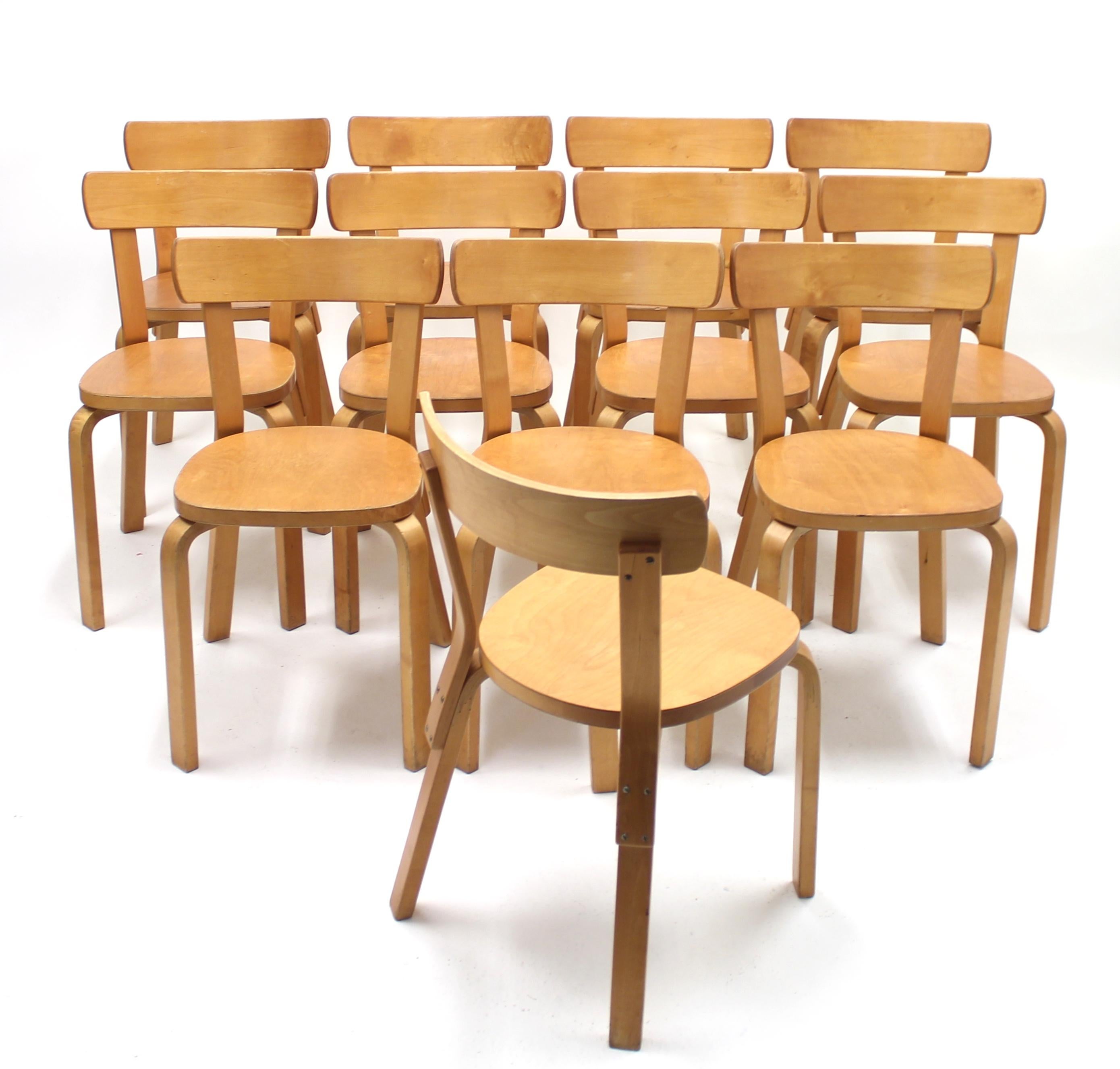 Alvar Aalto, Set of 12 Chairs, Model 69, for Artek Hedemora, circa 1950 In Good Condition In Uppsala, SE