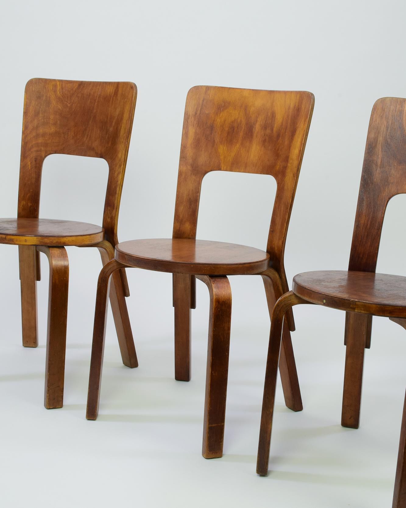 Modern Alvar Aalto, Set of 3 Model 66 Chairs, 1933, Original Early Production