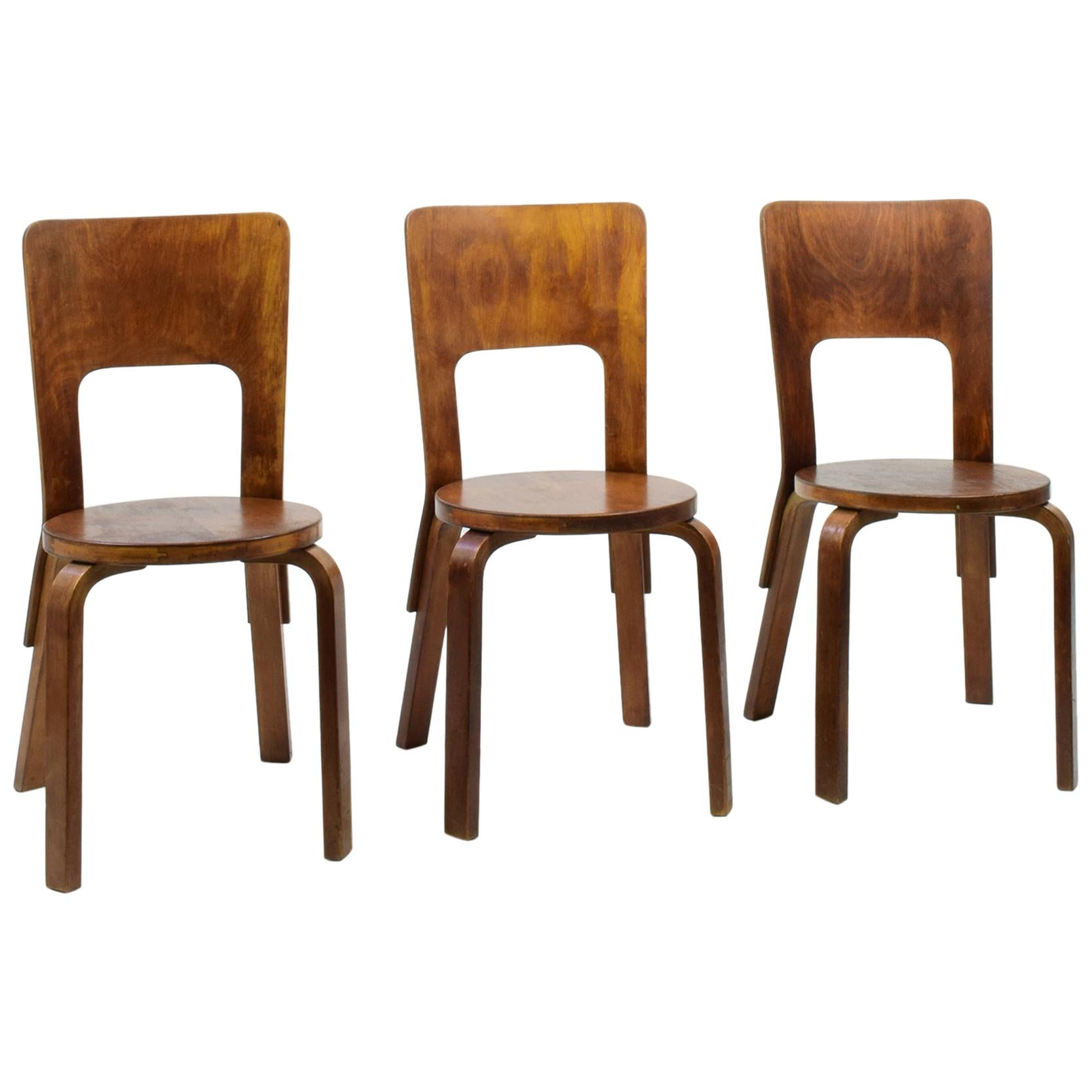 Alvar Aalto, Set of 3 Model 66 Chairs, 1933, Original Early Production