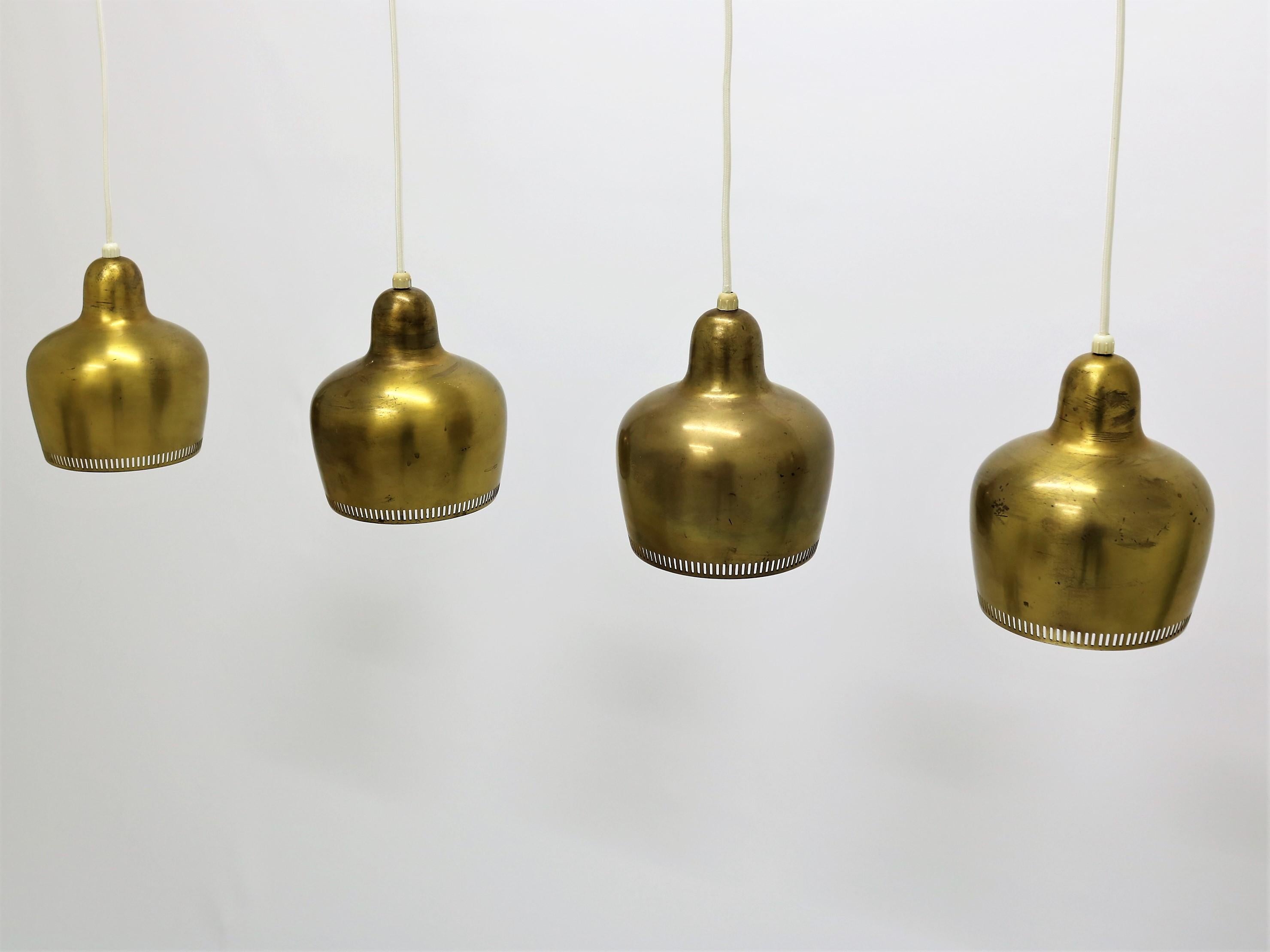 Danish Alvar Aalto Set of 4 Aaltopendants 'Model 16531' for Louis Poulsen, 1960s