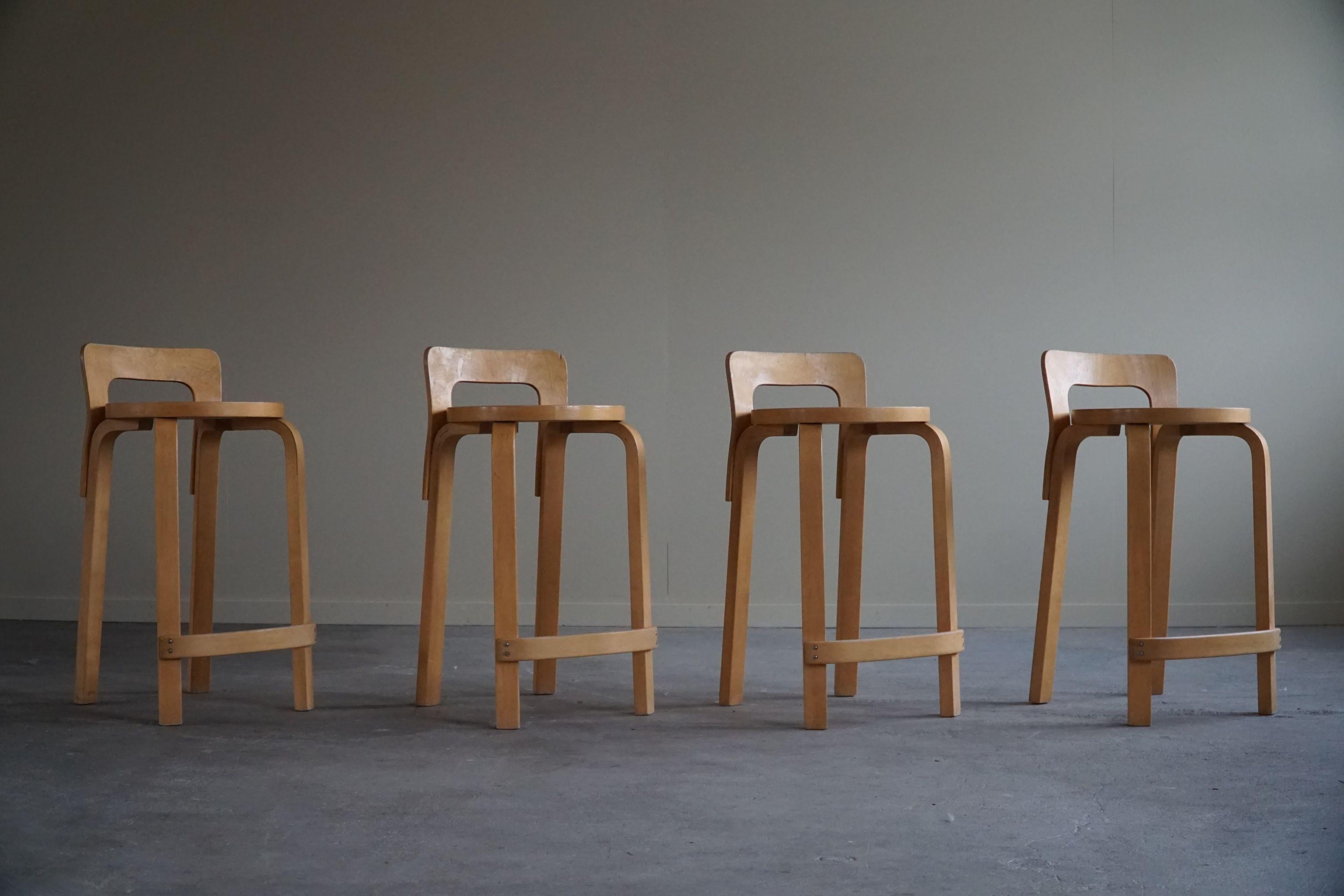 Alvar Aalto, Set of 4 Vintage Bar Stools, Model 