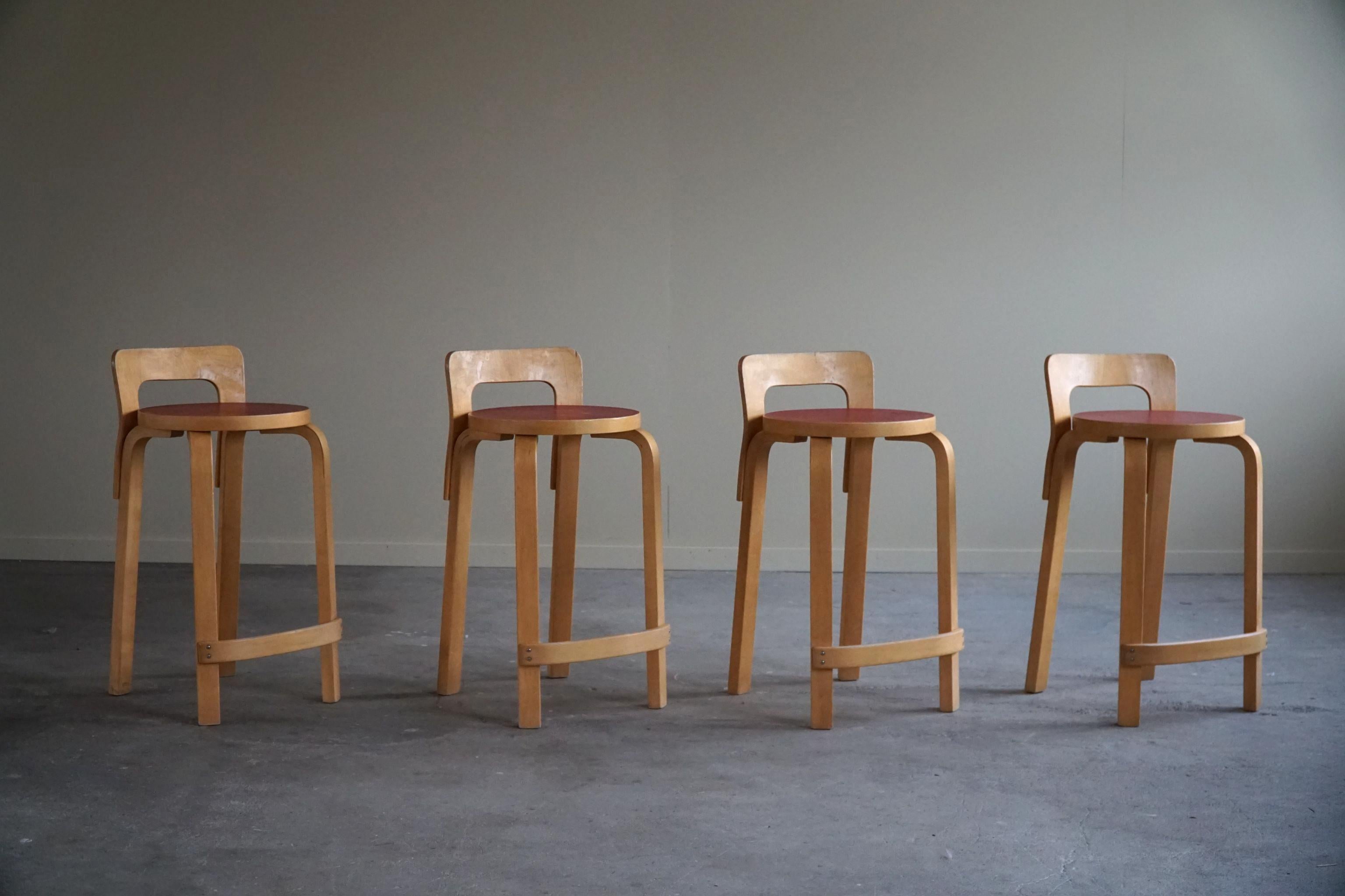 Birch Alvar Aalto, Set of 4 Vintage Bar Stools, Model 