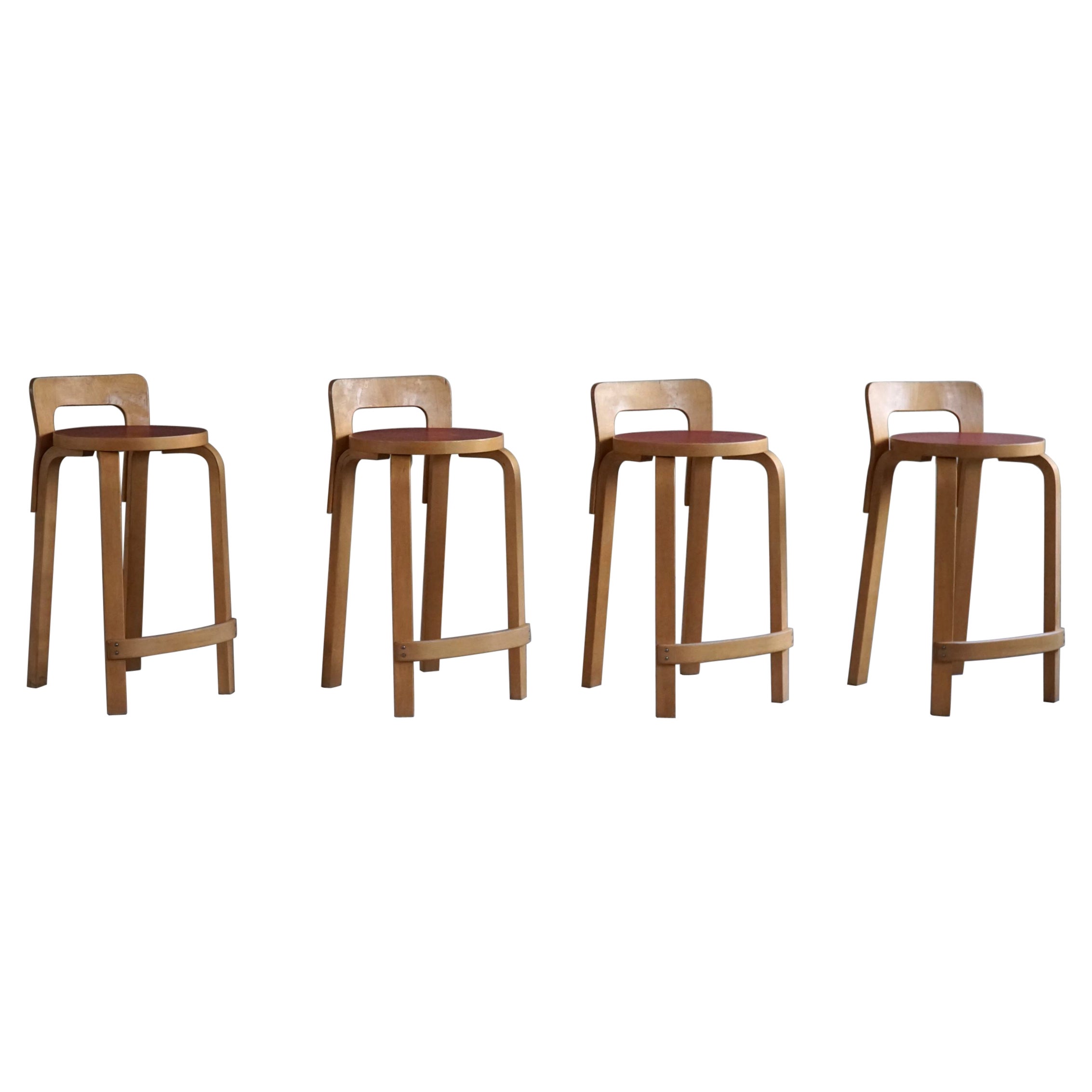 Alvar Aalto, Set of 4 Vintage Bar Stools, Model "K65", Made at Artek, 1960s