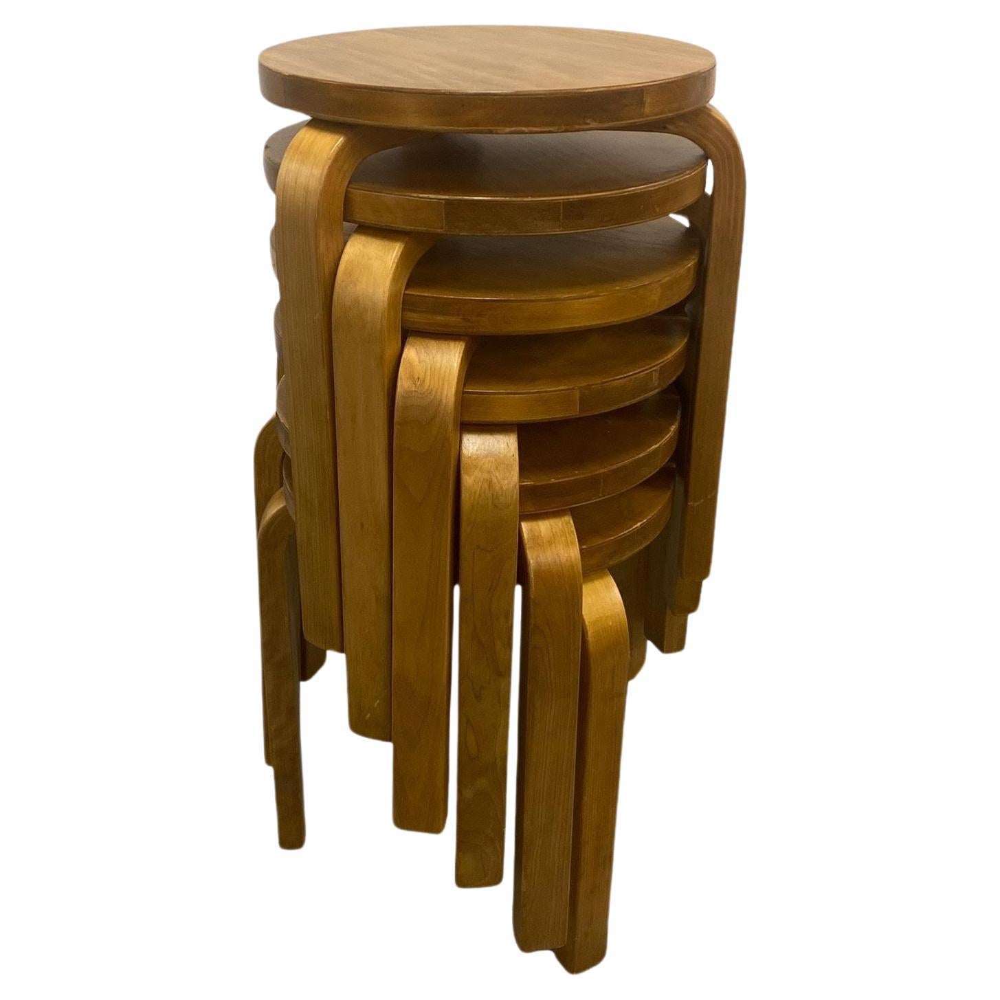 Alvar Aalto Set Of 6 Stackable Stools Model. 60, Artek 1930s