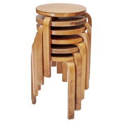 Vintage Alvar Aalto, Set of 6 Stools Model 60, Huonekalu-Ja Rakennustyötehdas for Artek