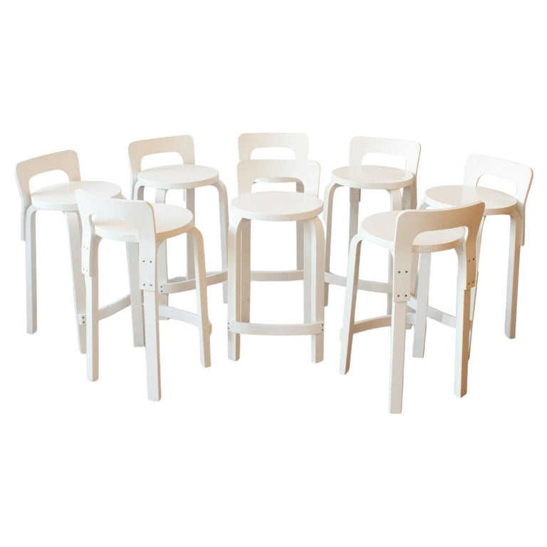 Alvar Aalto Set of 8 K65 Bar/Kitchen High Stools for Artek Contemporary ...