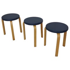 Alvar Aalto Set of Three Early Upholstered Stools Model 60