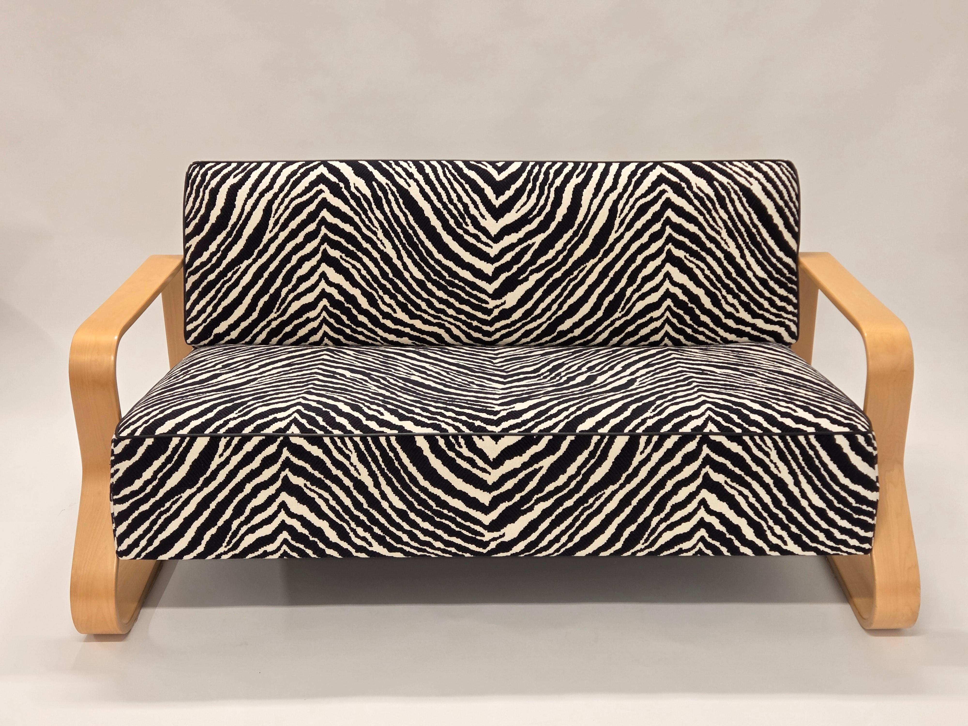 Scandinavian Modern Alvar Aalto Sofa 544 with Zebra upholstery For Sale