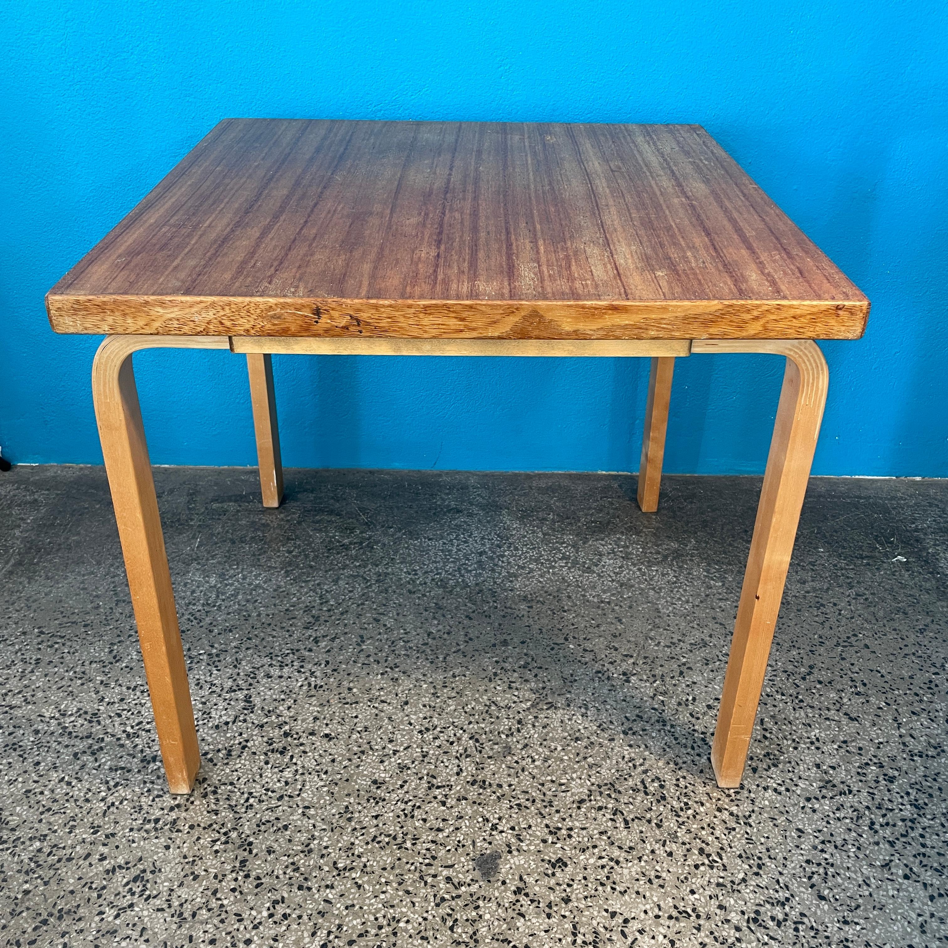 Scandinavian Modern Alvar Aalto Square-Shaped L-Leg Dining table from 1950s. Artek Finland