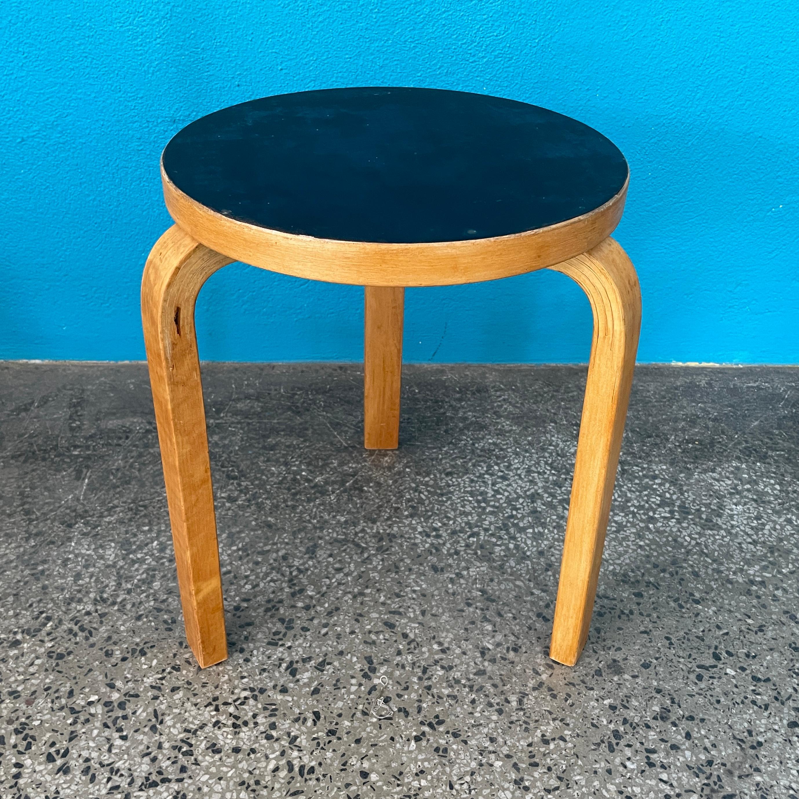 Mid-Century Modern Alvar Aalto Stool 60, Black Linoleum Top, 1950's, Artek Finland