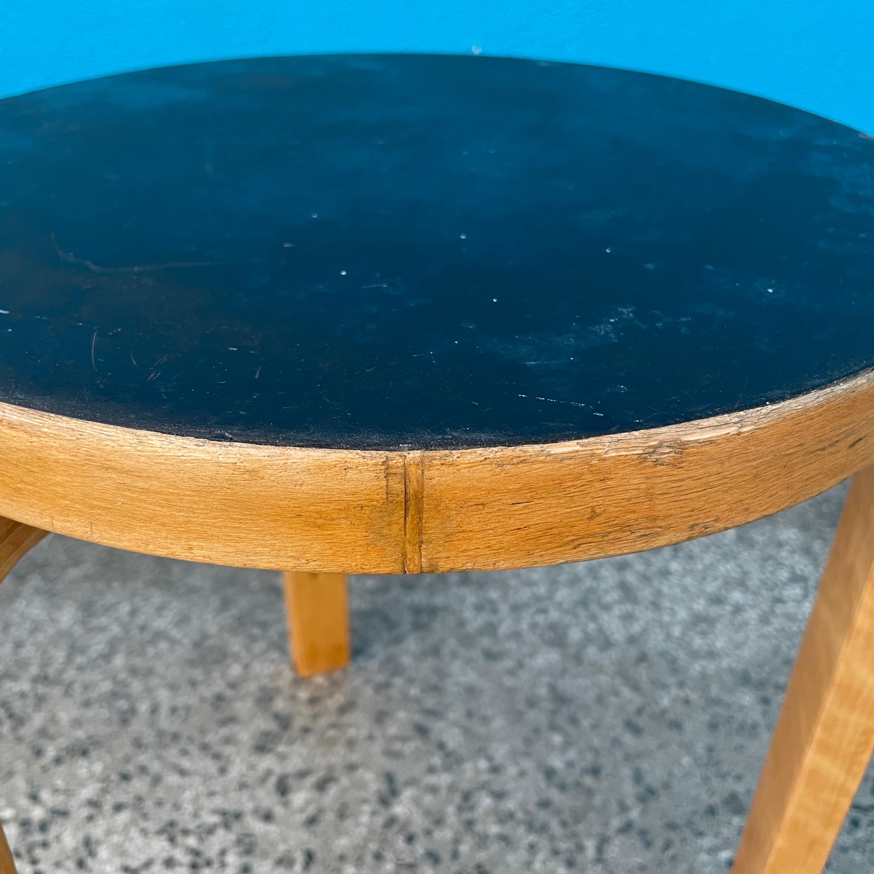 20th Century Alvar Aalto Stool 60, Black Linoleum Top, 1950's, Artek Finland