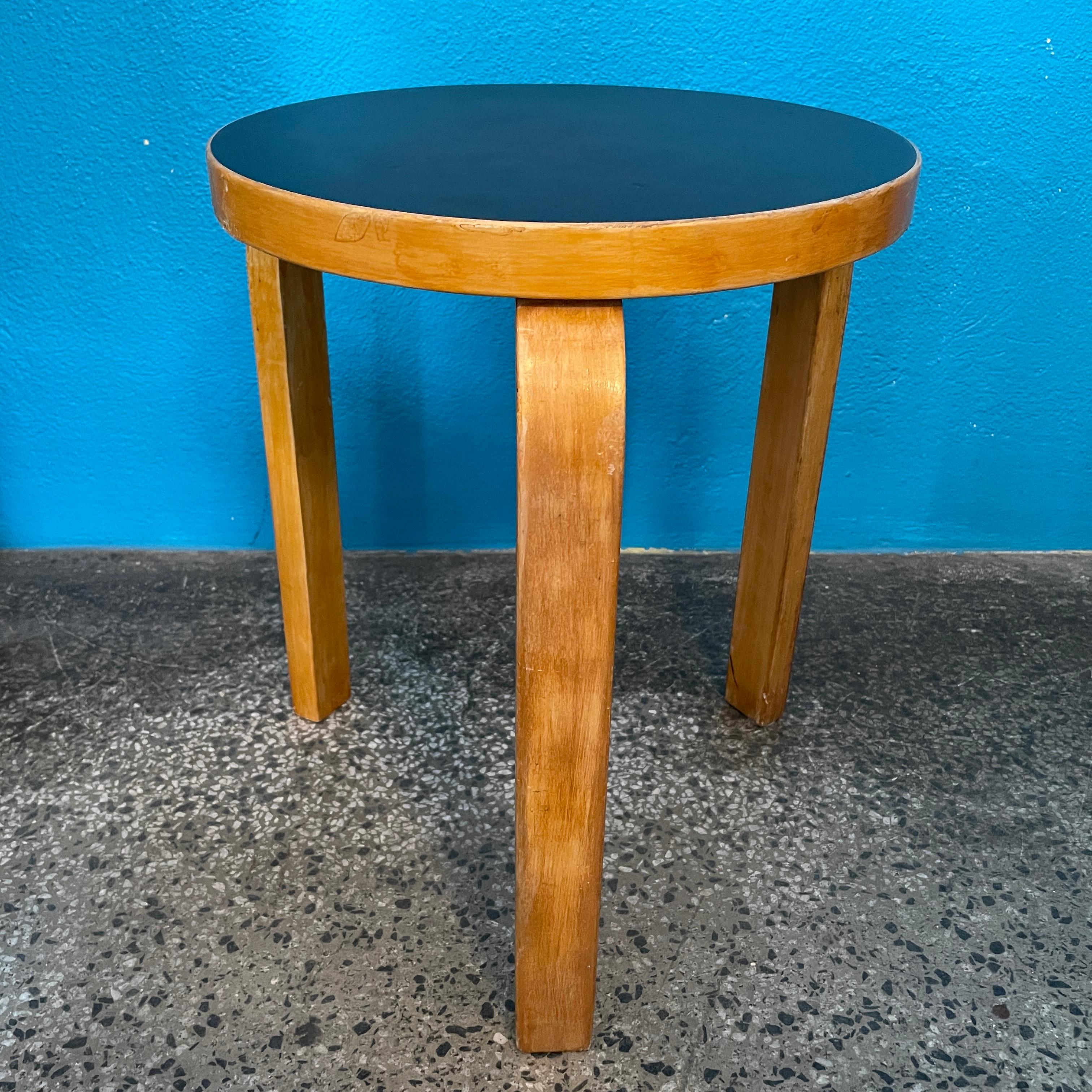 Finnish Alvar Aalto Stool 60, Black Linoleum Top, 1950's, Artek