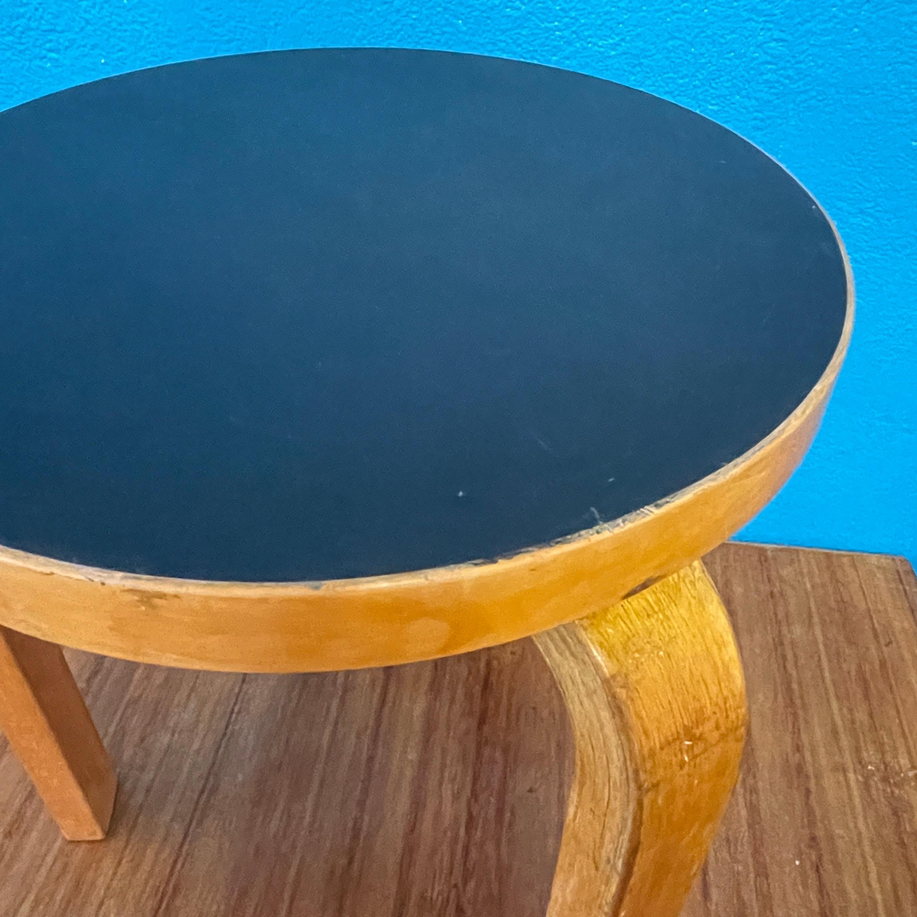 Alvar Aalto Stool 60, Black Linoleum Top, 1950's, Artek In Fair Condition In Turku, FI