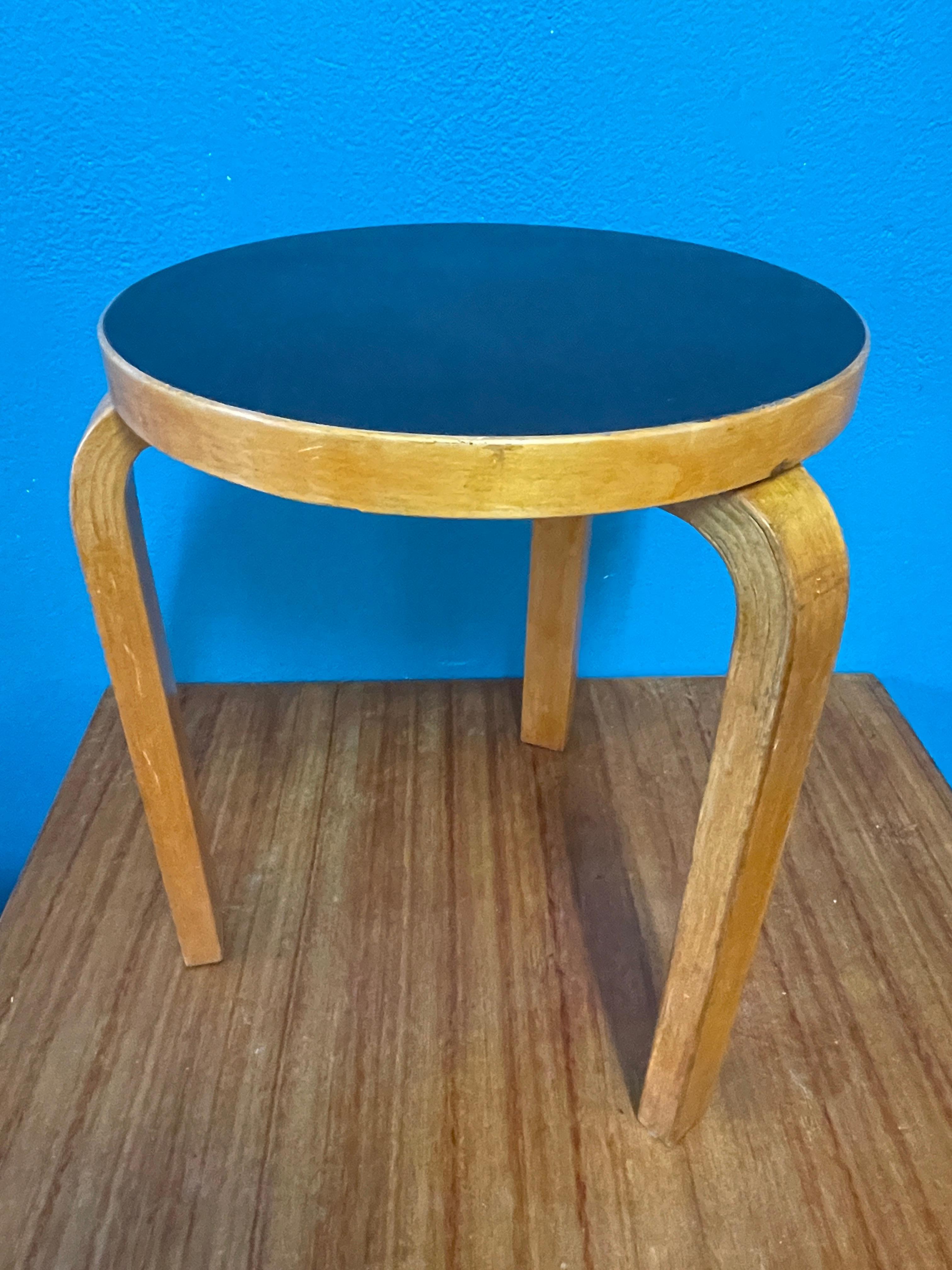 20th Century Alvar Aalto Stool 60, Black Linoleum Top, 1950's, Artek