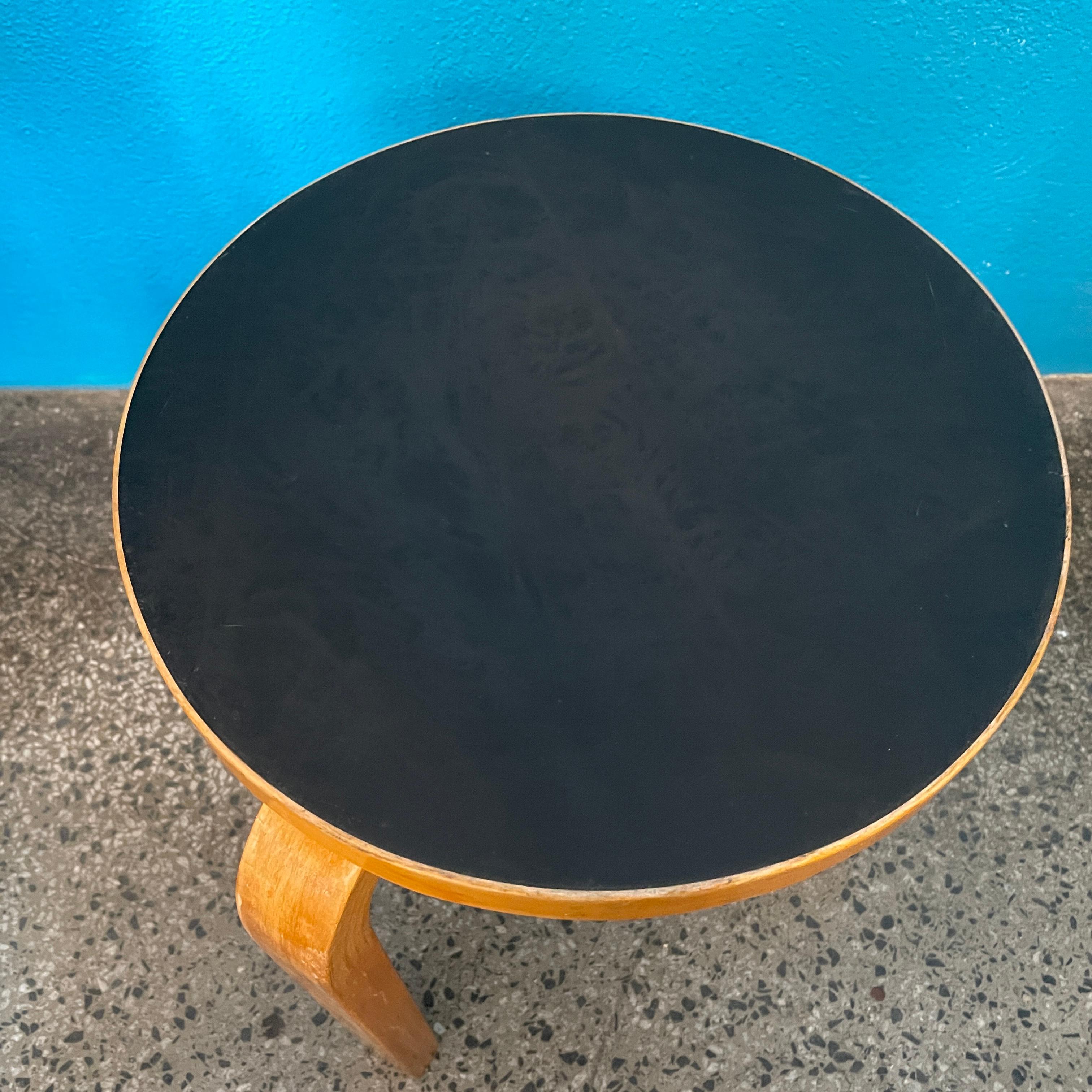 Birch Alvar Aalto Stool 60, Black Linoleum Top, 1950's, Artek