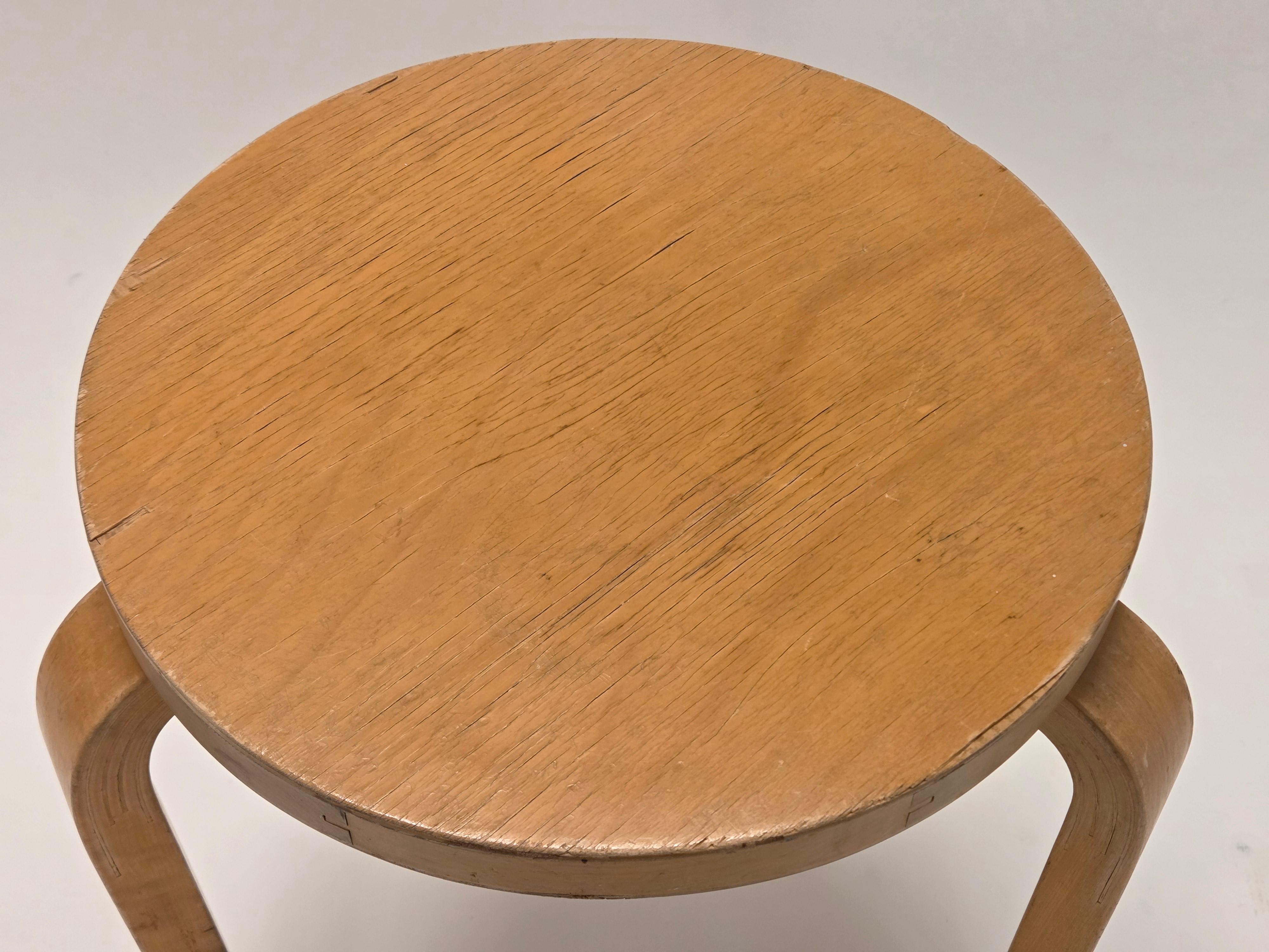 Finnish Alvar Aalto Stool 60 by Artek in 1960s For Sale