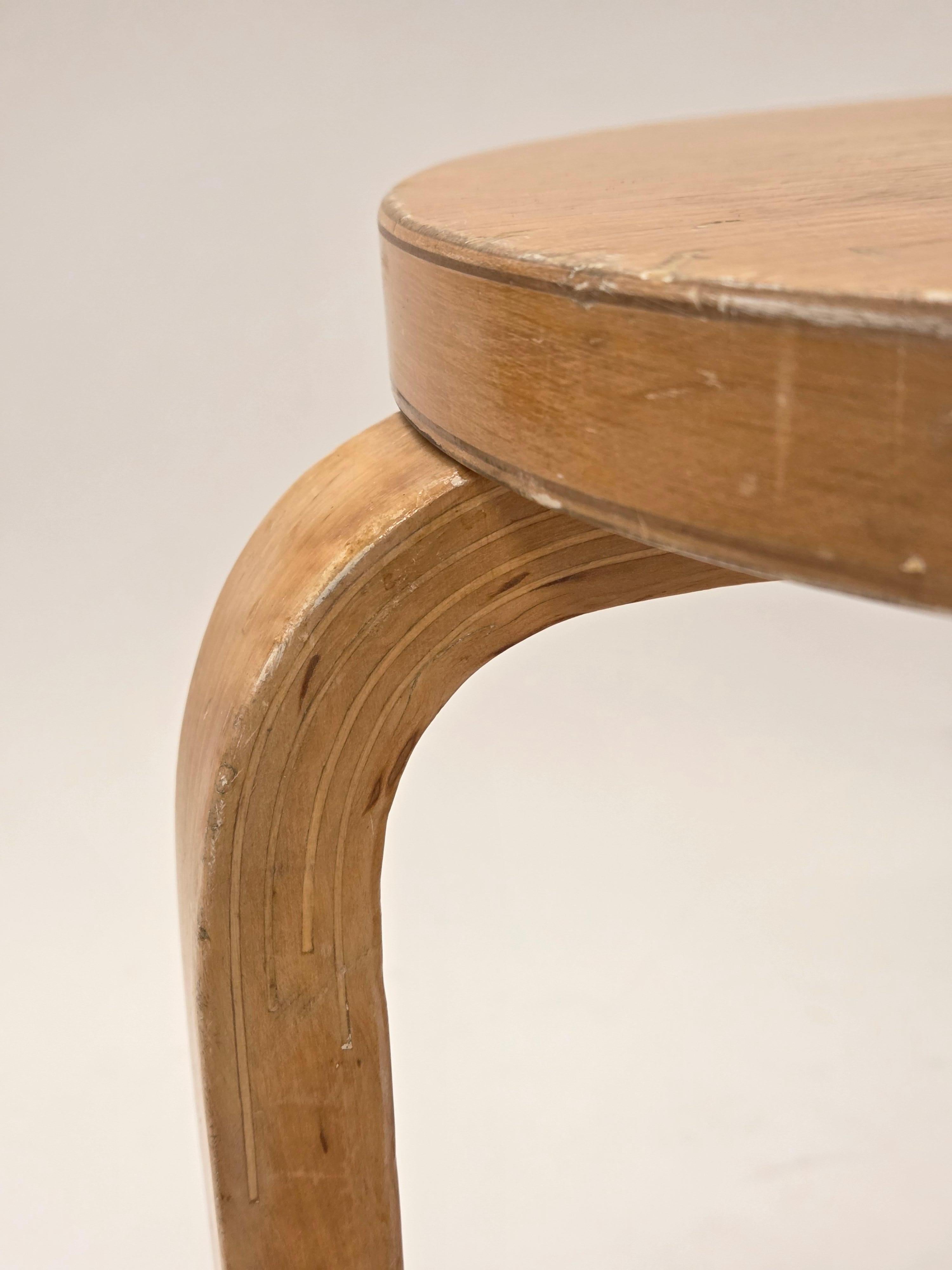 Finnish Alvar Aalto Stool 60 by Artek in 1960s For Sale