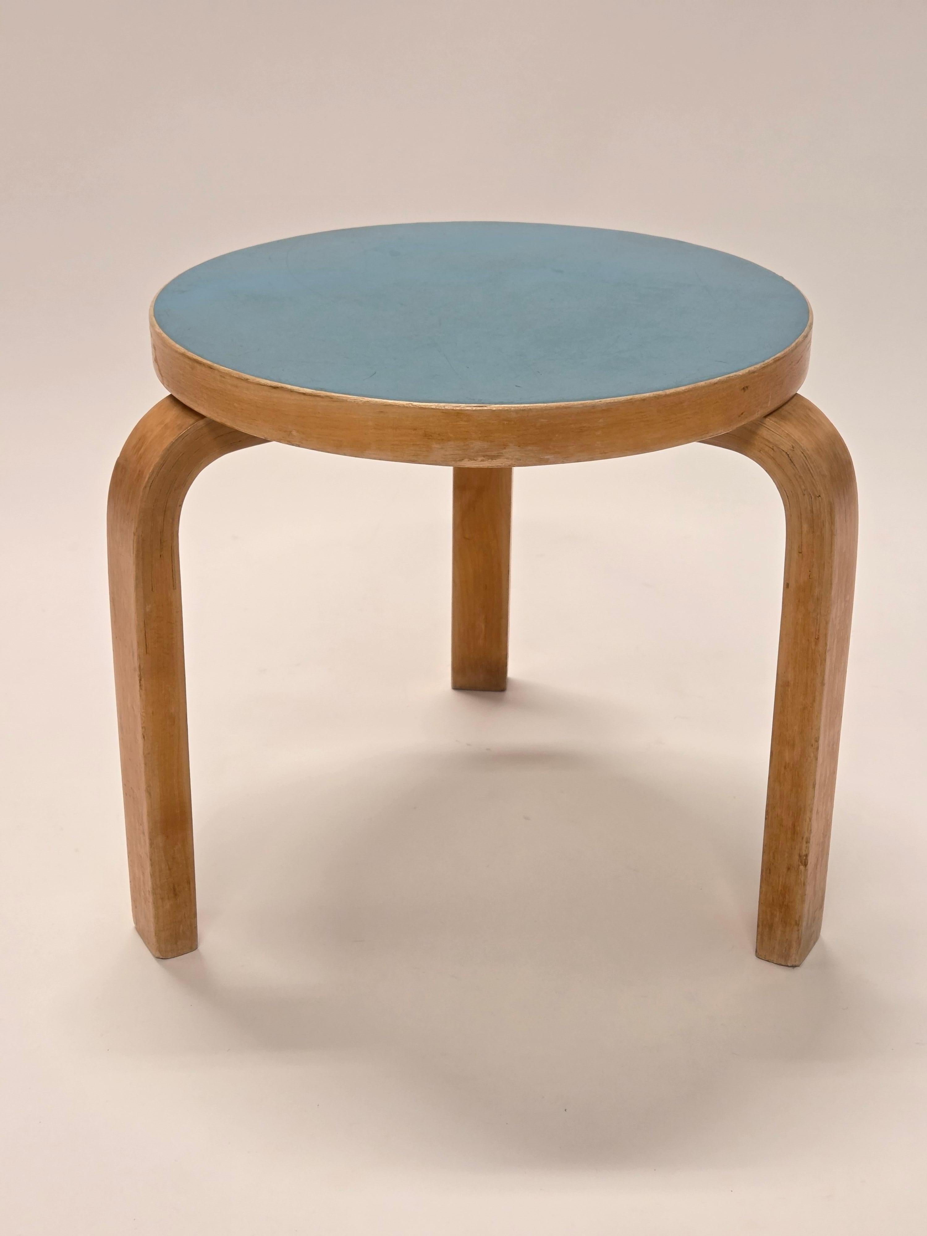 Alvar Aalto Stool 60 by Artek in Blue Linoleum For Sale 1