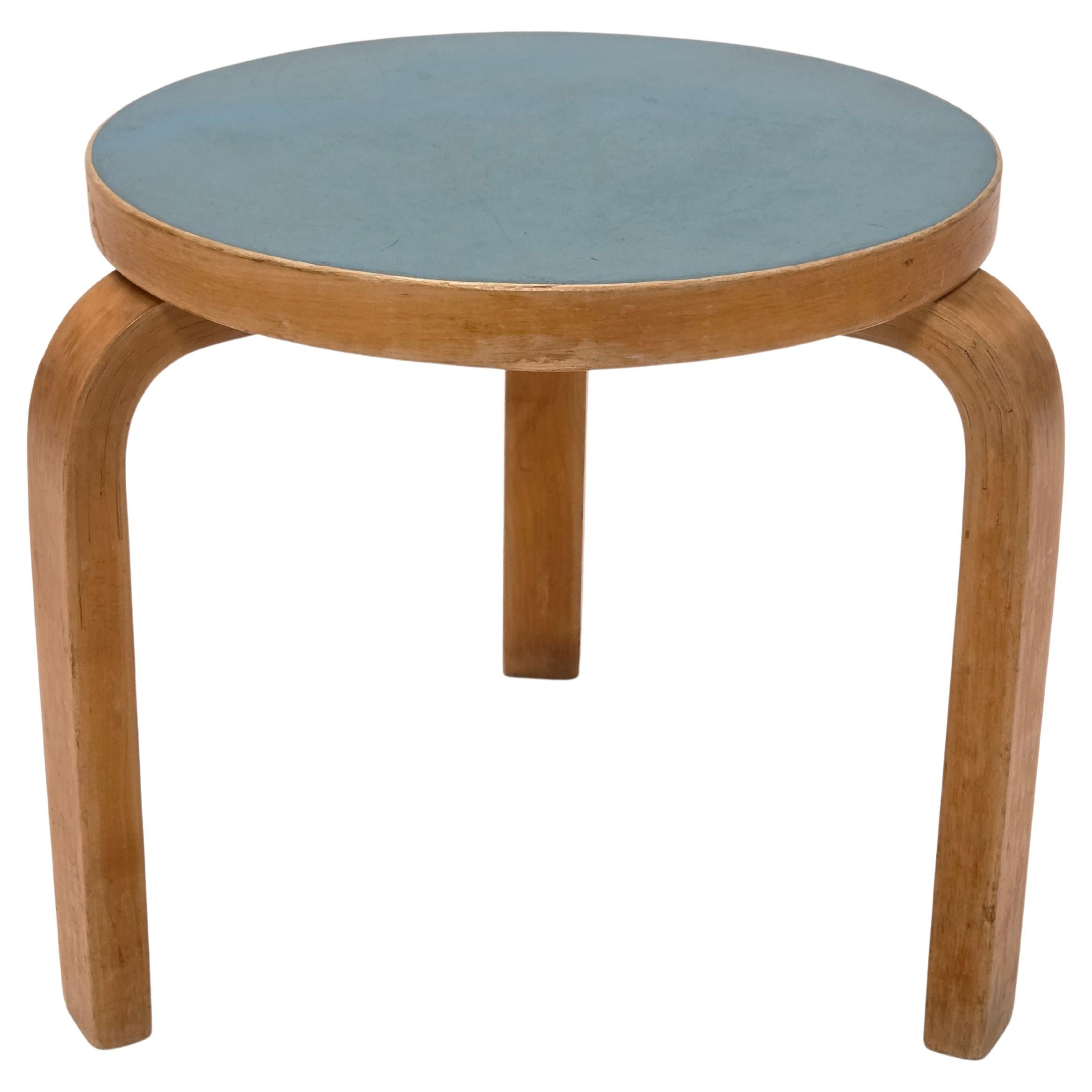Alvar Aalto Stool 60 by Artek in Blue Linoleum For Sale