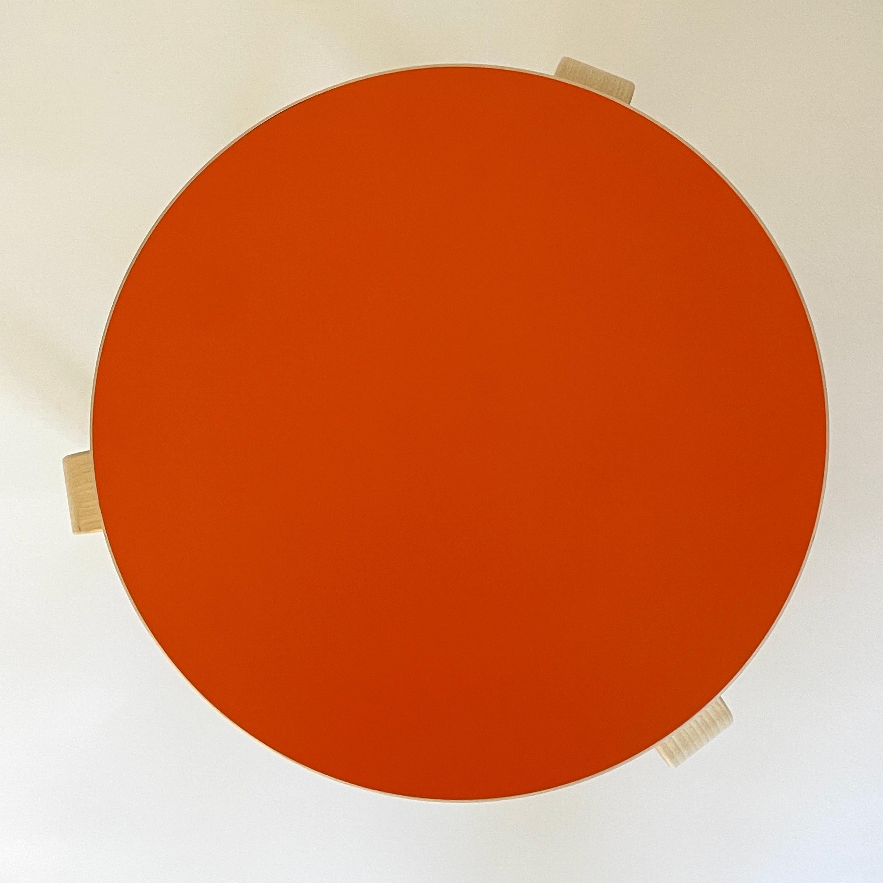 Alvar Aalto Stool 60, Special Orange Color Top, Artek Finland. 1