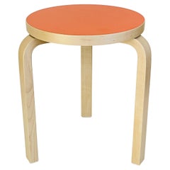 Alvar Aalto Stool 60, Special Orange Color Top, Artek Finland.