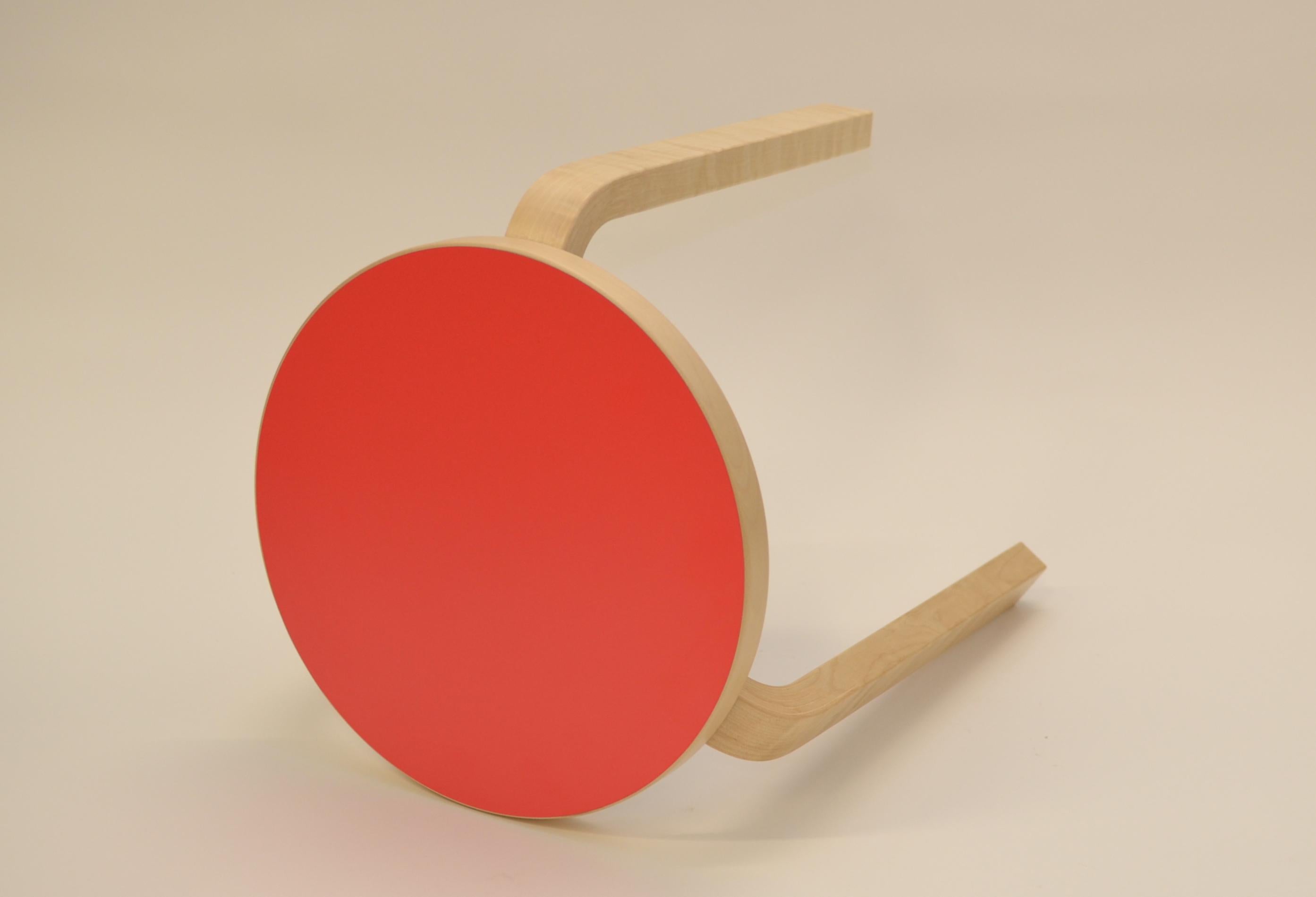 Alvar Aalto Stool 60, Special Red Color Top, Artek Finland. For Sale 1