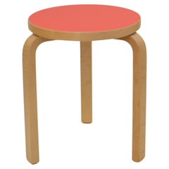 Alvar Aalto Stool 60, Special Red Color Top, Artek Finland.