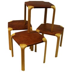 Alvar Aalto Hocker Modell X601 mit Ledersitzen, 1954 von Artek Finland, Pcs