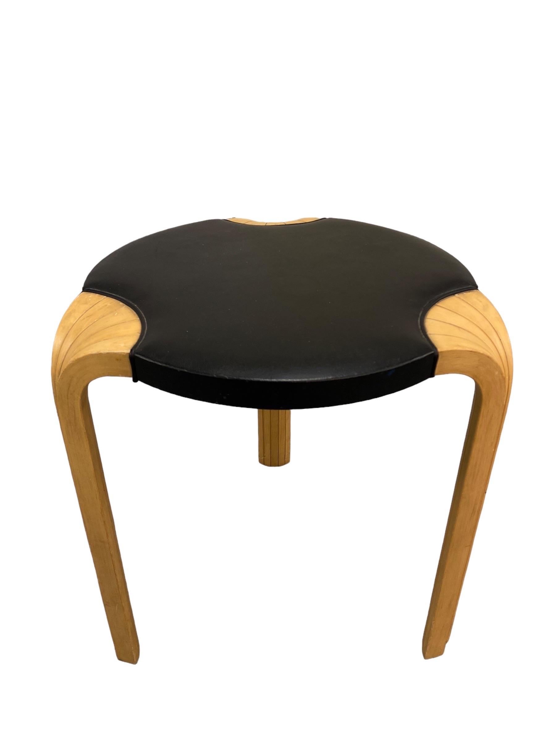 Alvar Aalto Stool X600 in Birch and Original Black Leather Alvar Aalto Stool X600 in Birch and Original Black Leather