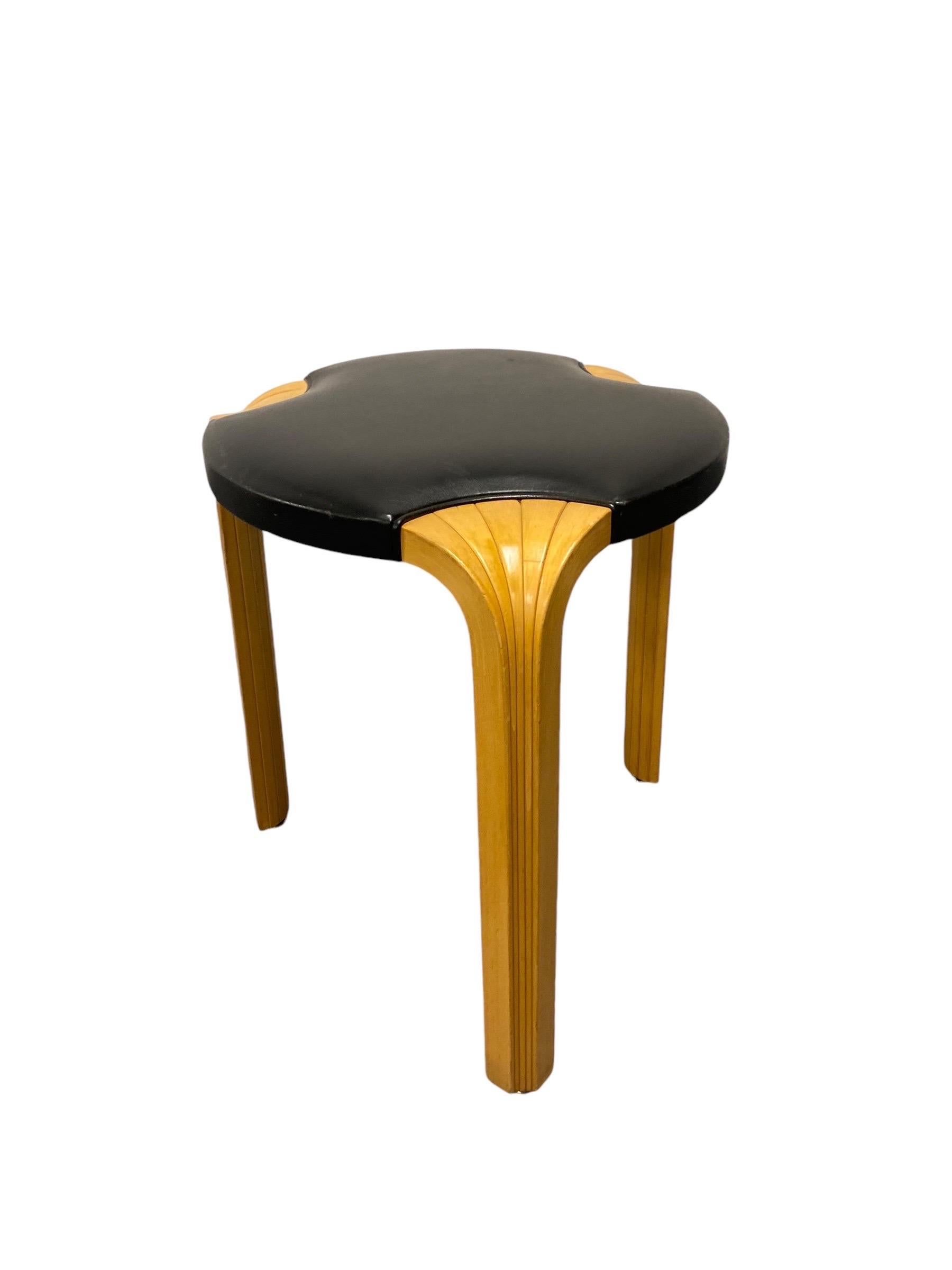 Alvar Aalto Stool X600 in Birch and Original Black Leather